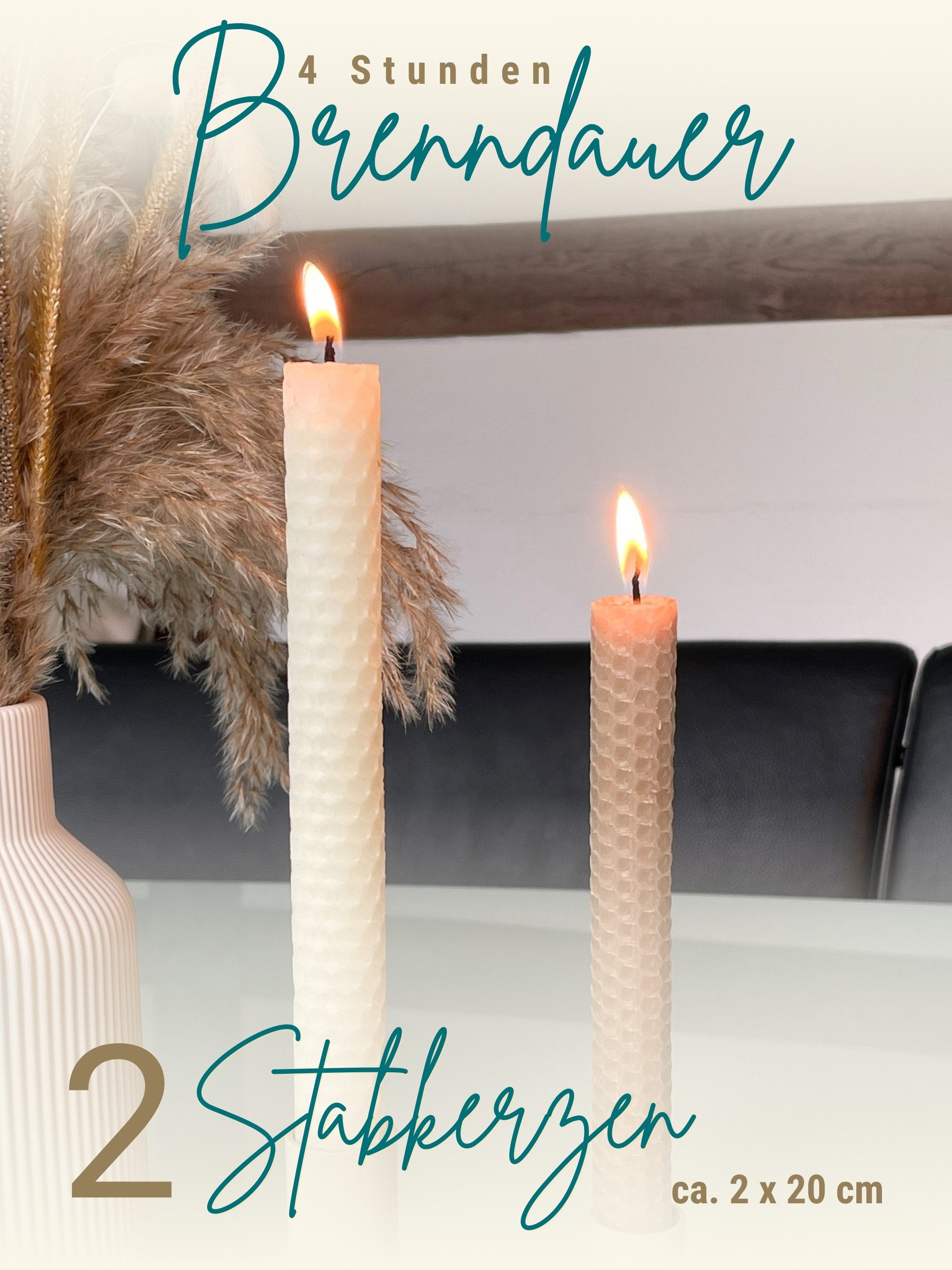 Wachsmann Bienenprodukte Bienenwachskerze handgerollt, 100 % Bienenwachs, 2er Set in vielen Farben