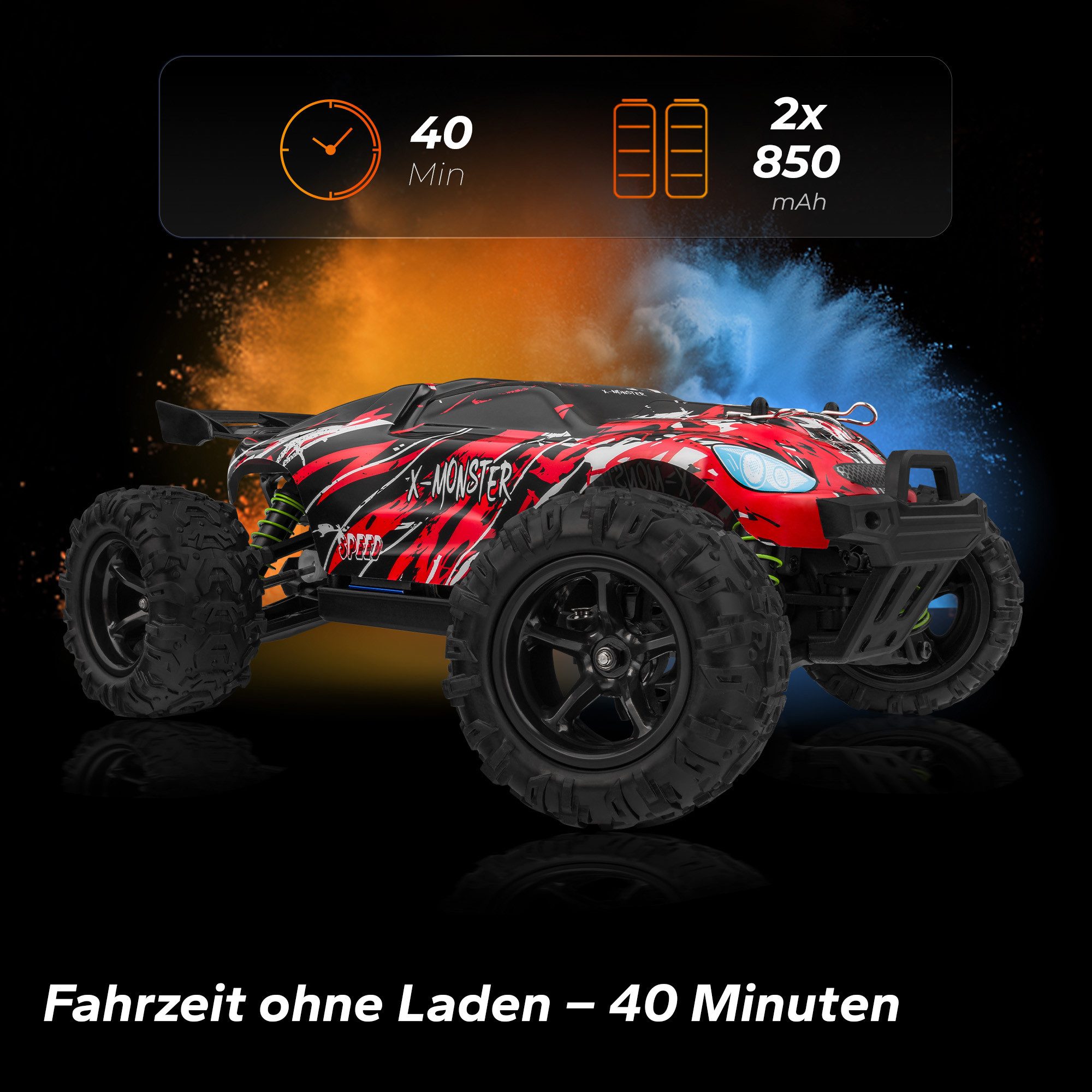 Overmax RC-Auto MONSTER 3.5 SPORT (2 Bodykits, Sport Rot und Schwarz-Grün Body Kit), 2x Akku / 40 min / 4x4 / Extra Bodykit / 3.5 Sport Rot