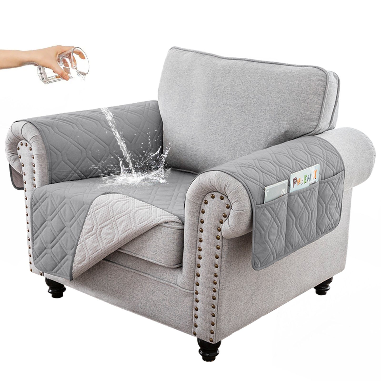 Sofahusse Gesteppt, 100% wasserdicht, Anti-Rutsch, für Arm Sofa Haustiermatte