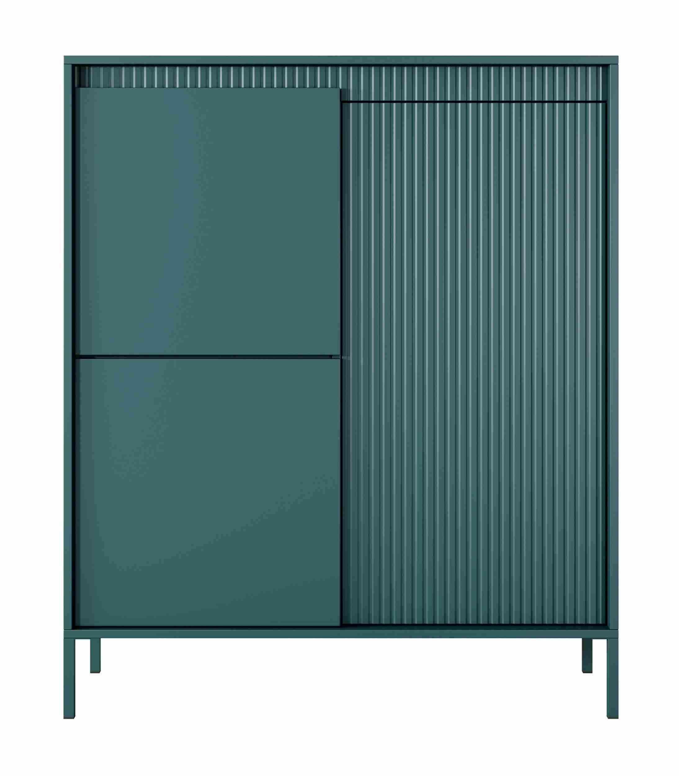 Furnix Highboard Rebeca Sideboard Kommode mit Türen und Metallbeinen 4 Farben Auswahl, dekorative Lamellen, Design & Funktionalität, 103,5x123,4x39,5 cm