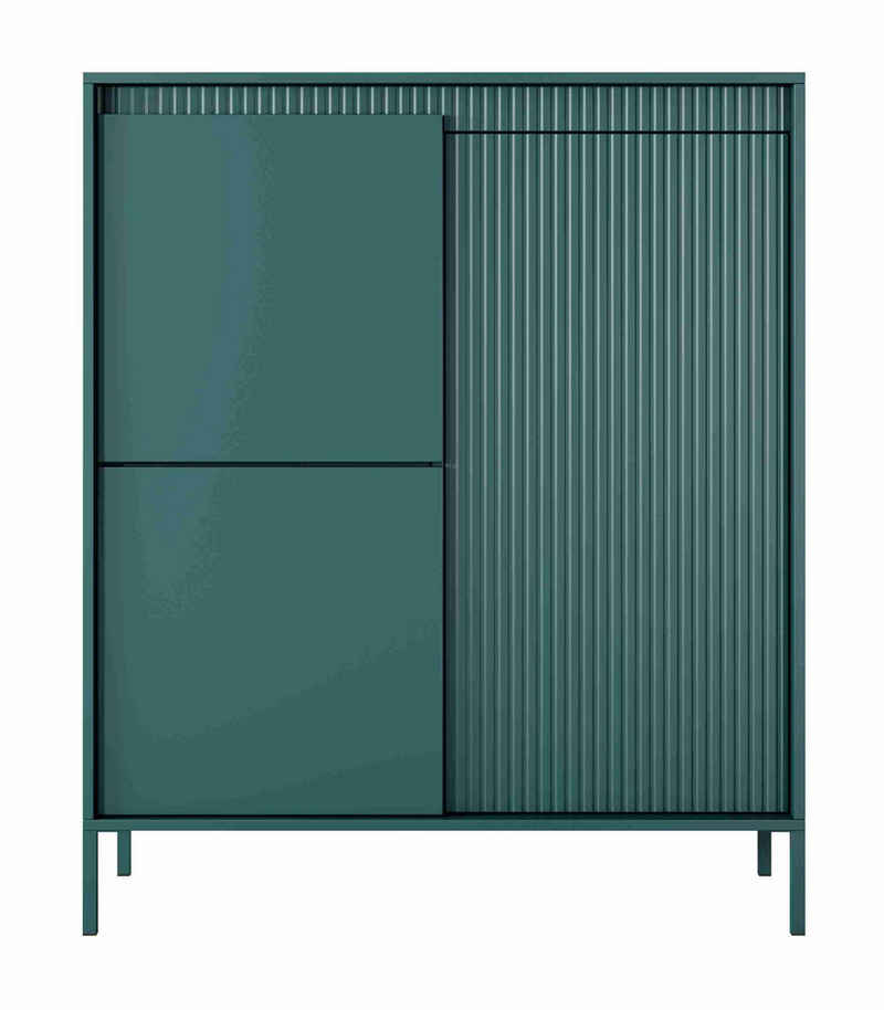 Furnix Highboard Rebeca Sideboard Kommode mit Türen und Metallbeinen 4 Farben Auswahl, dekorative Lamellen, Design & Funktionalität, 103,5x123,4x39,5 cm