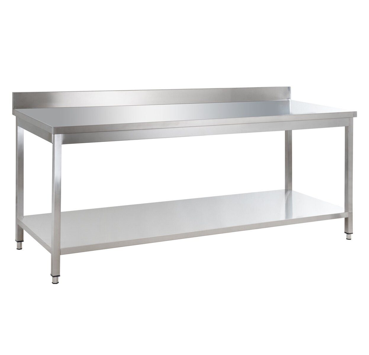 GastroHero Arbeitstisch Edelstahl Arbeitstisch 200x60 cm mit Aufkantung und Ablageboden, Höhenverstellbare Füße, verstärkte Arbeitsplatte, AISI 201