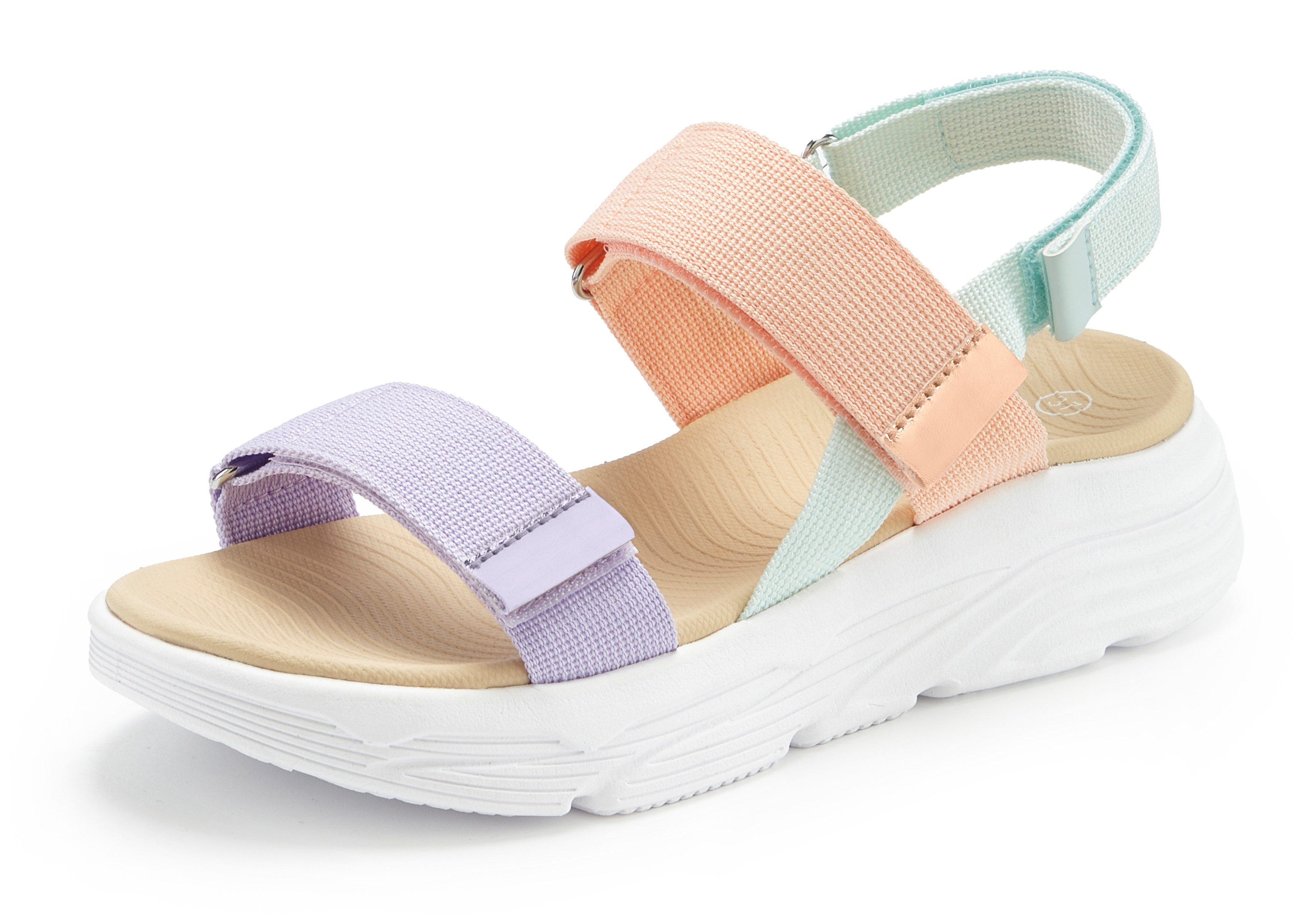 Vivance by Lascana Sandalette, Pantolette, Sommerschuhe, Riemchensandale Sandale NEU mit bunten Riemchen und Klettverschluss VEGAN