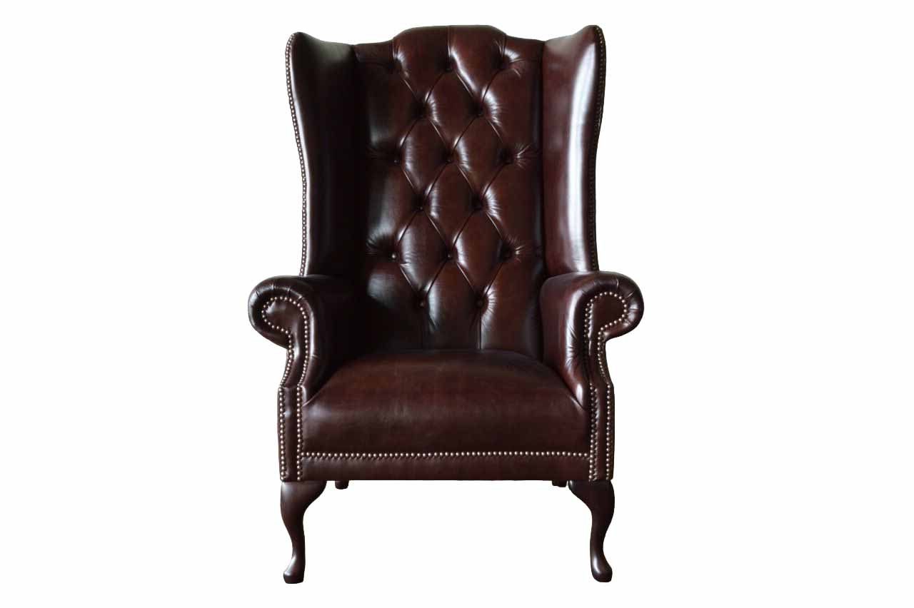 Ohrensessel Chesterfield Ohrensessel Braun aus Leder für das Wohnzimmer