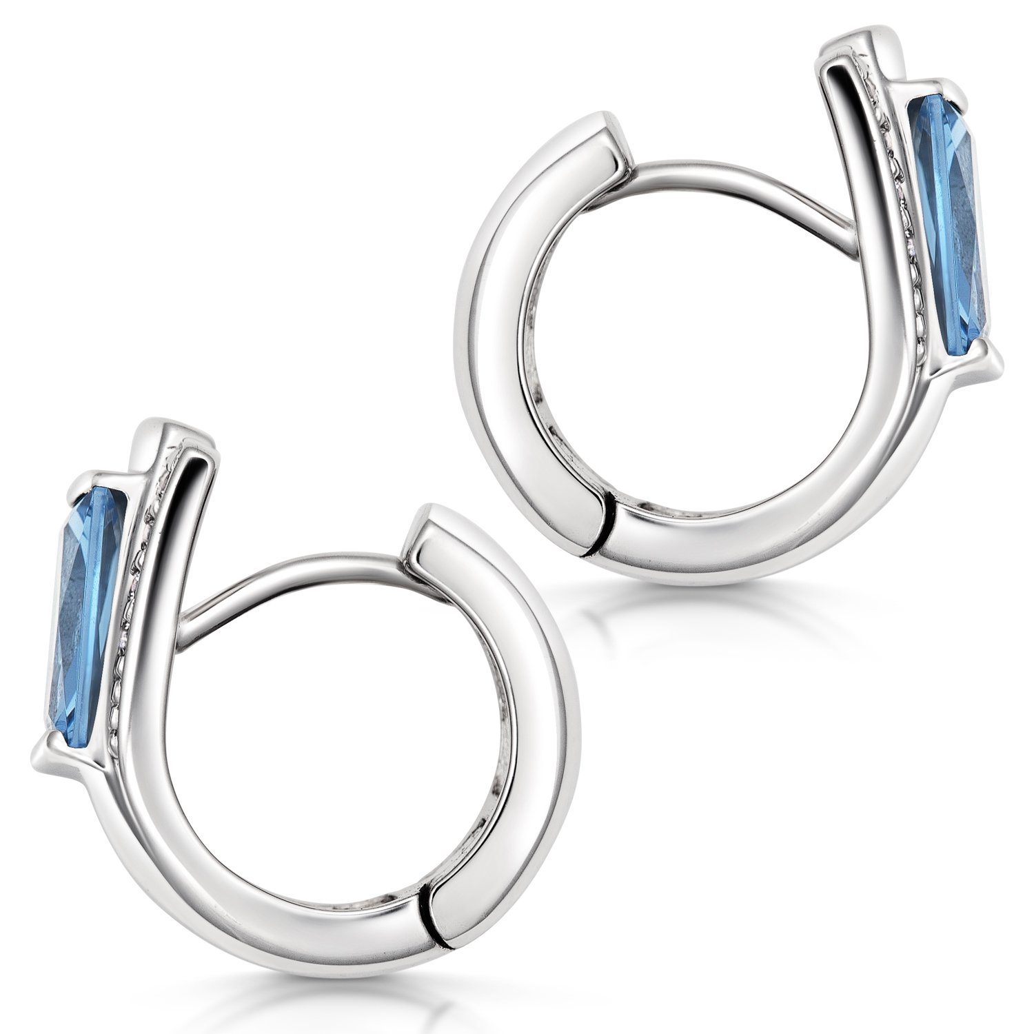 Materia Paar Creolen Damen Zirkonia Creolen Blau Weiß Klappverschluss SO-348, 925 Sterling Silber, rhodiniert