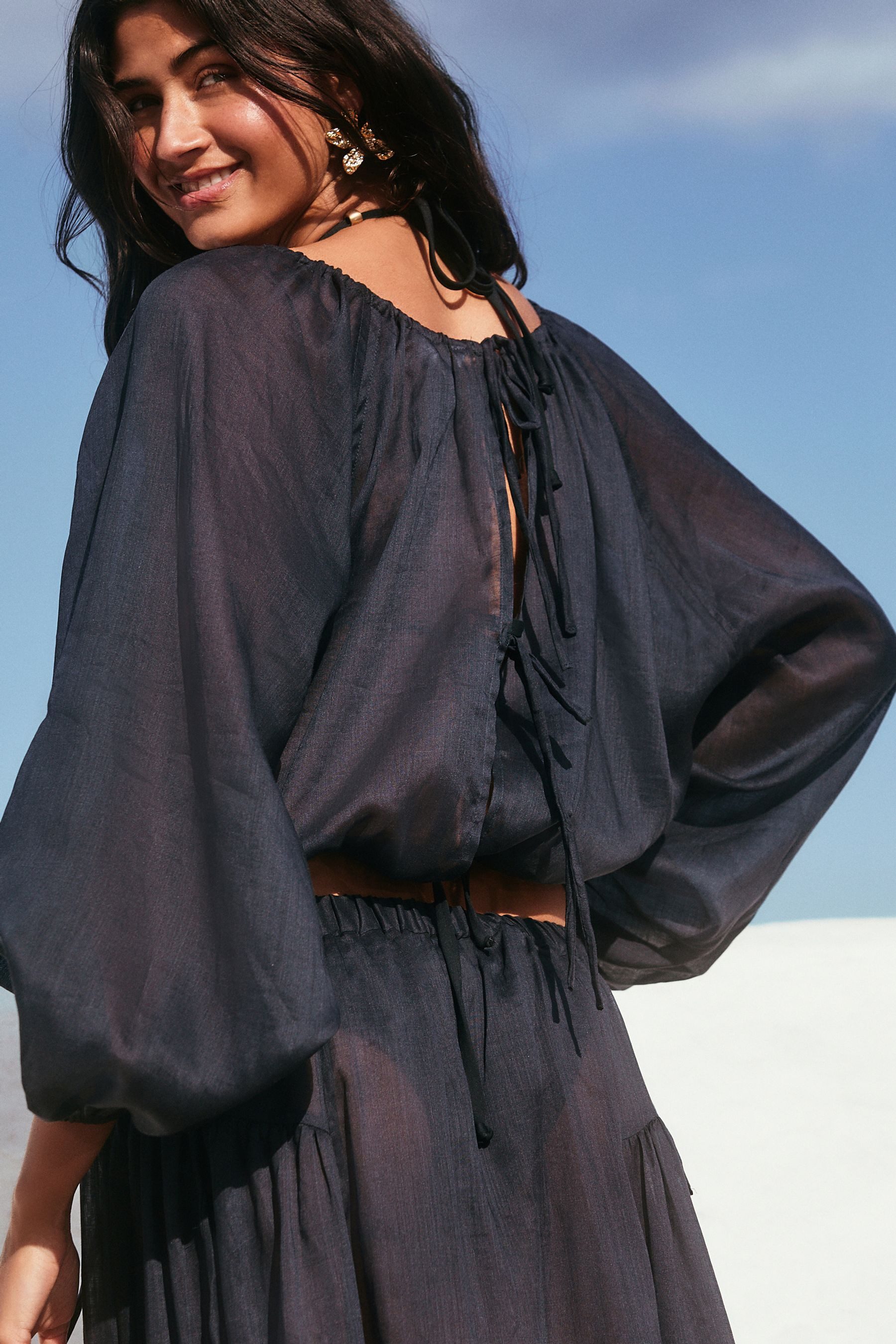 Next Langarmshirt Langarm-Oberteil Boho-Top aus 100 % Leinen (1-tlg) günstig online kaufen