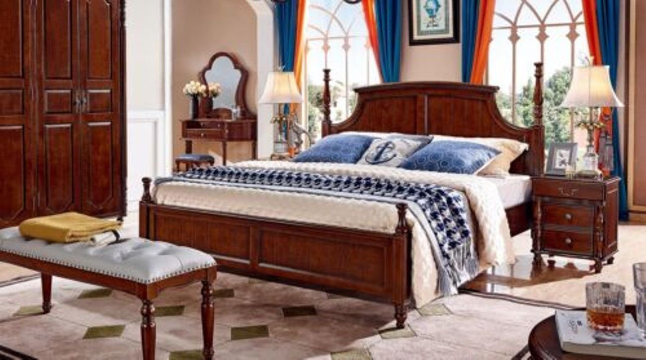 JVmoebel Bett, Betten Massiv Doppelbett Bett Möbel Holz Design Schlafzimmer | Bettgestelle