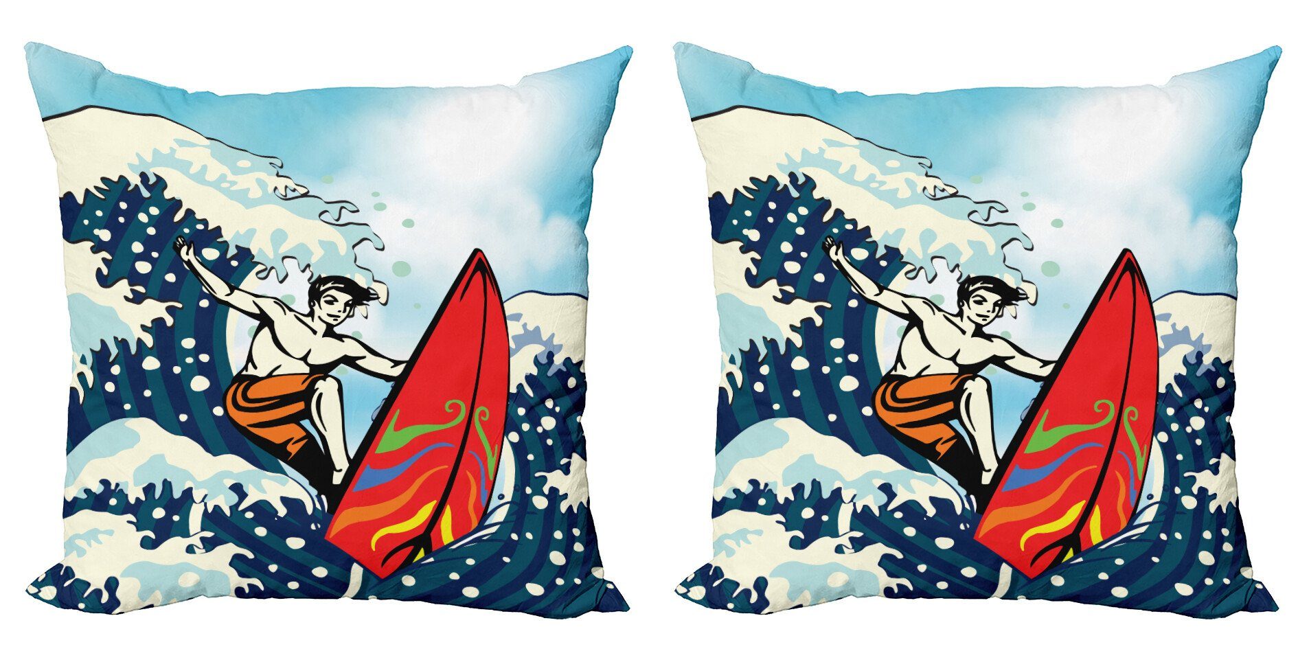 Surfen Boy (2 Kissenbezüge Doppelseitiger Stück), Abakuhaus Modern Accent Digitaldruck, Sommer-Karikatur-Surfen