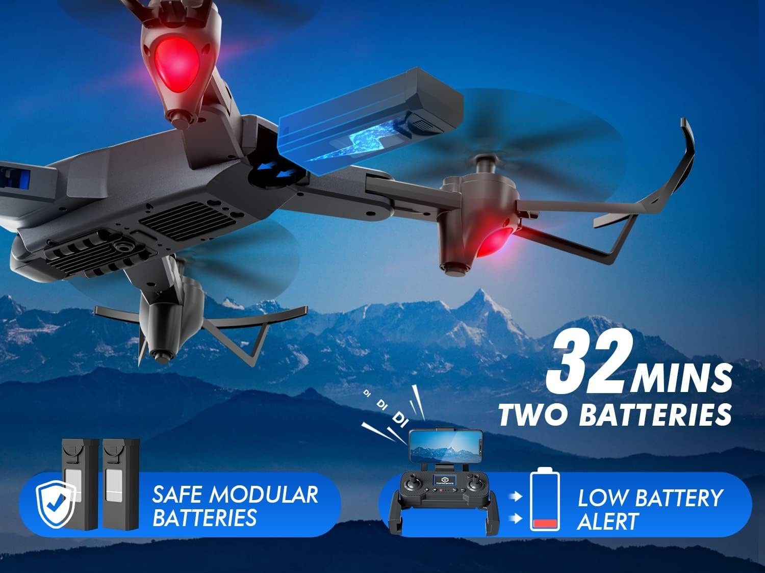 Fernbedienung RC TOPRCBOXS (1080P, Drohne Kamera Wiederaufladbare Flugmodi) Quadcopter Mehrere