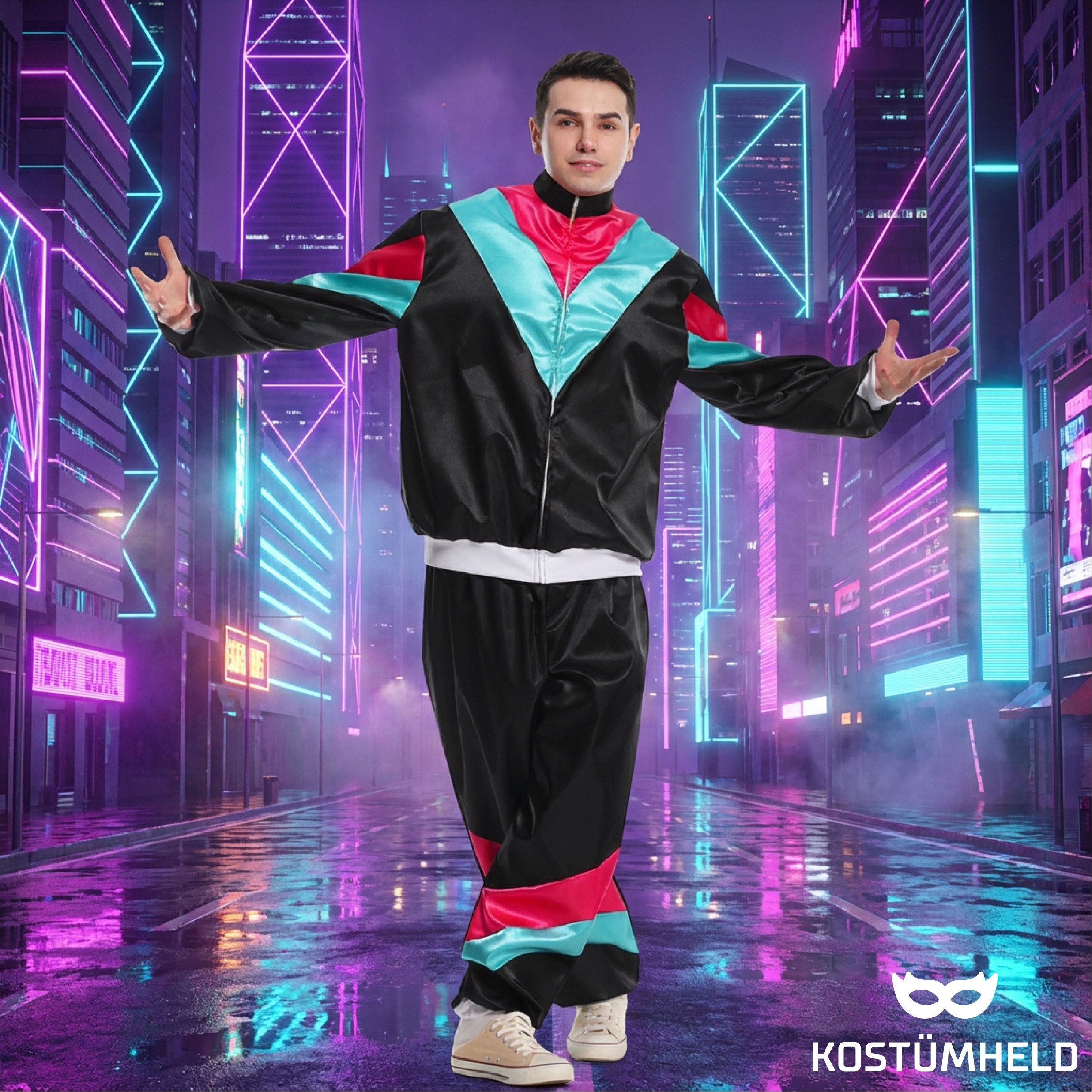 FASCHINFEVER Kostüm Overall Retro – 80er-Jahre Kostüm im klassischen Vintage-Look Fasching