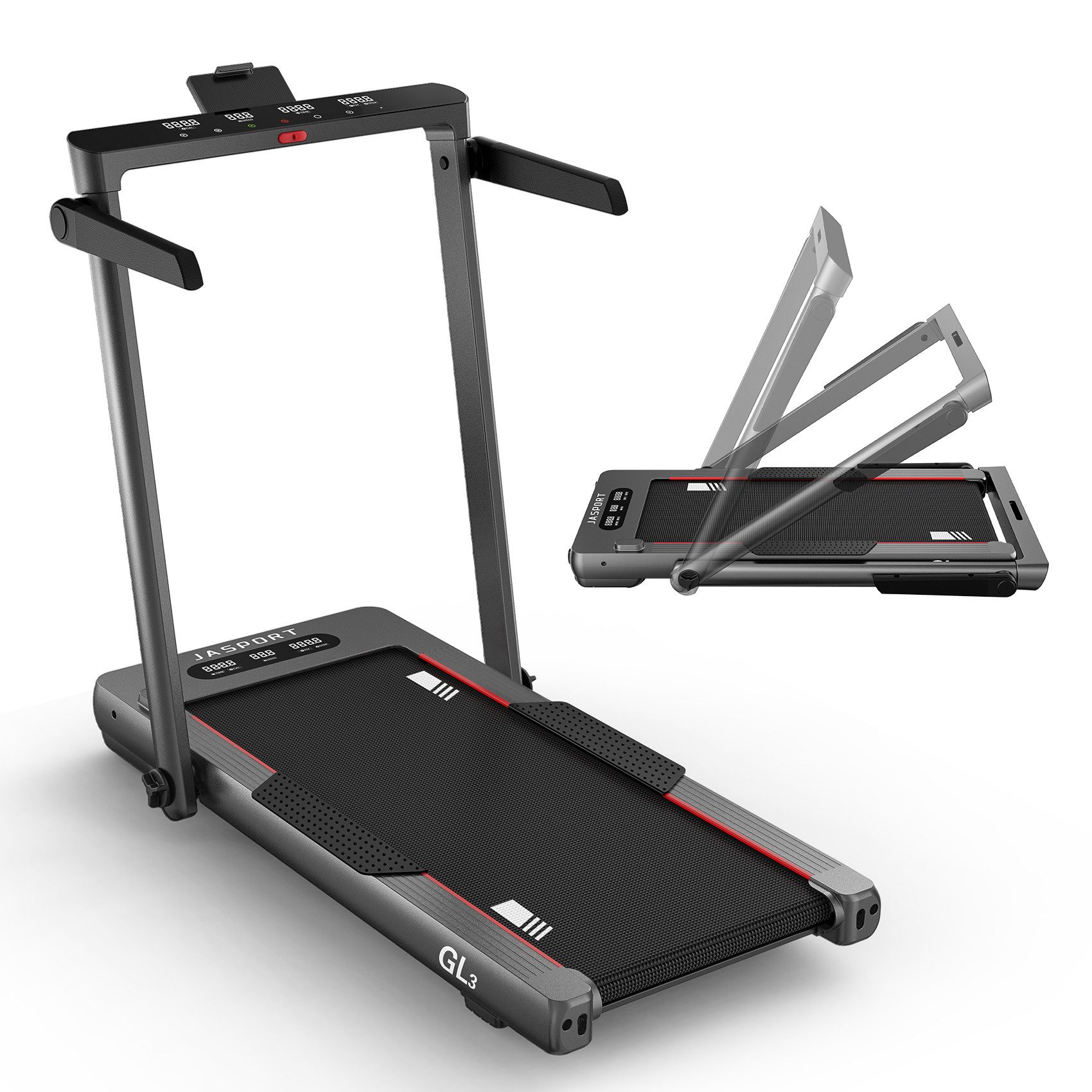 JASPORT Laufband GL3 & GL3H Laufband (Faltbares Laufband, inklusive 3.0PS Motor und Dual LED-Anzeige), Ultraflach, klappbar, benutzerdefinierte Programme