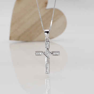 ELLAWIL Silberkette Kreuzkette mit Kreuz Anhänger Halskette Jesuskreuz Christus Kirche (Kettenlänge 45 cm, Sterling Silber 925), inklusive Geschenkschachtel