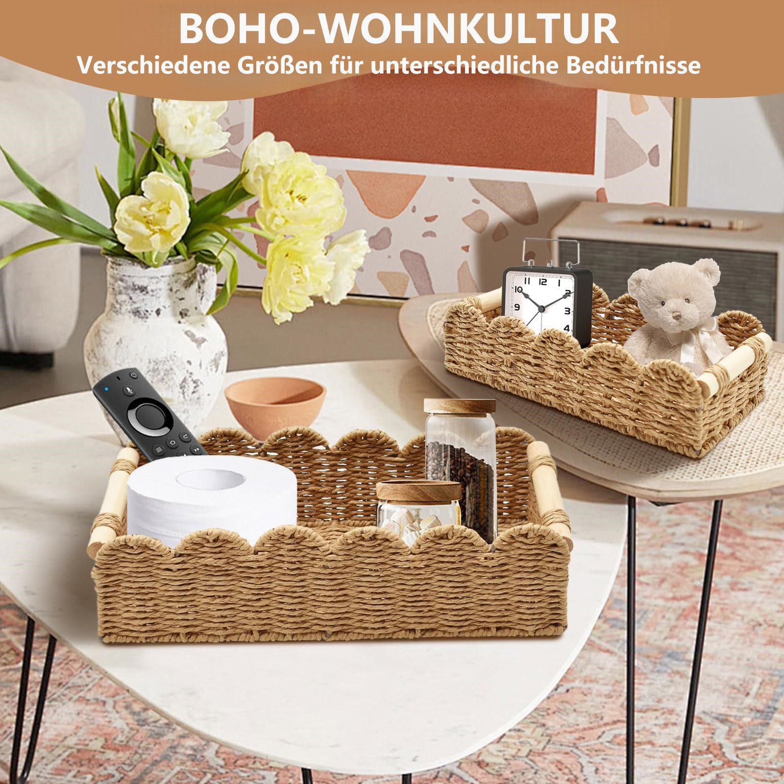 FOUORTUNATE-BEE Aufbewahrungskorb 2er Set Aufbewahrungskorb Geflochten Aufbewahrungkörb Badezimmer (Dekor Körbchen Wickeltisch Organizer Korb, 2 St., für Küche  – Bild 2 von 5