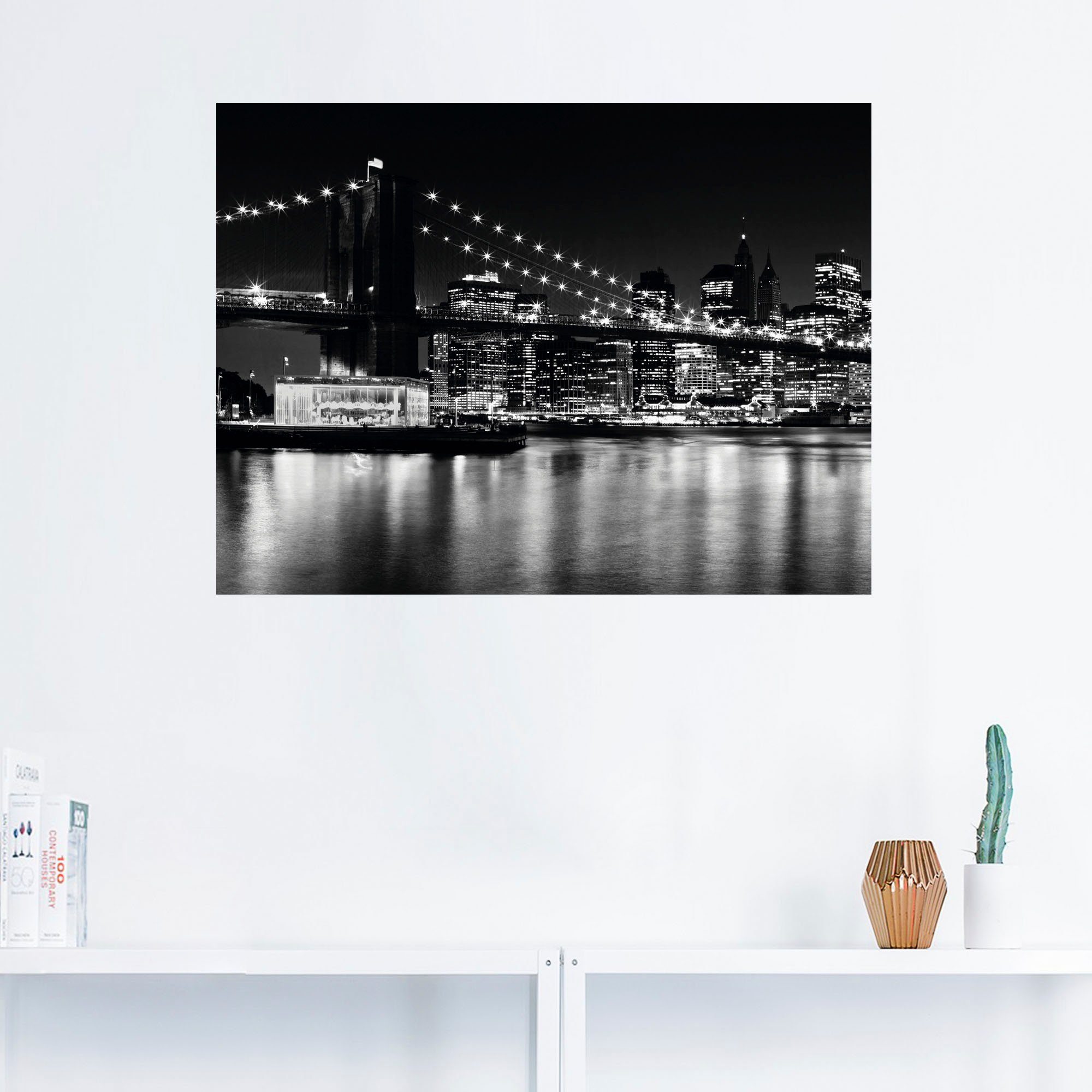 (1 Amerika Night Bridge, oder Größen Wandaufkleber Poster Artland versch. in Manhattan St), Leinwandbild, als Skyline Wandbild Brooklyn
