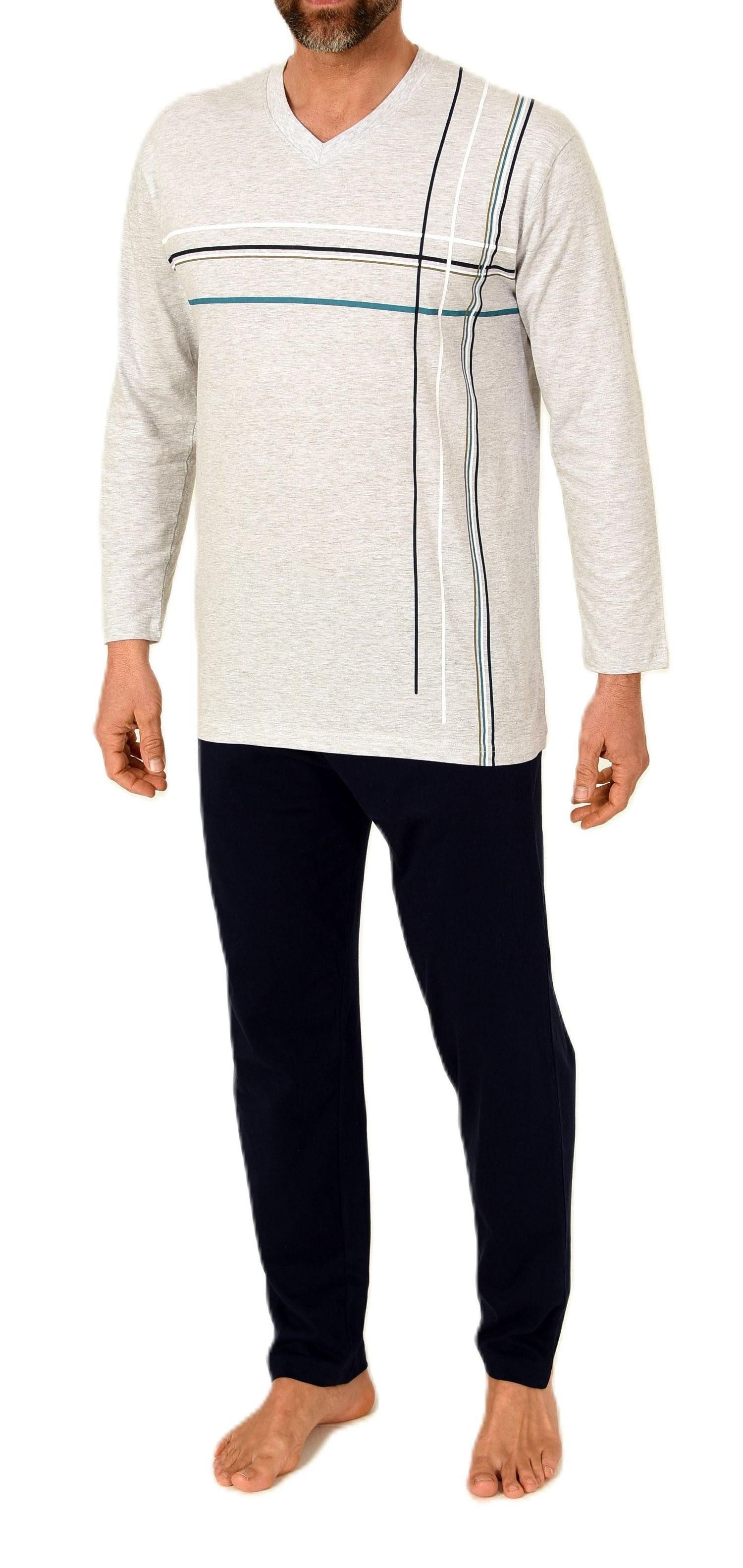 Normann Pyjama Herren Schlafanzug langarm Pyjama mit Frontprint - auch in Ü günstig online kaufen