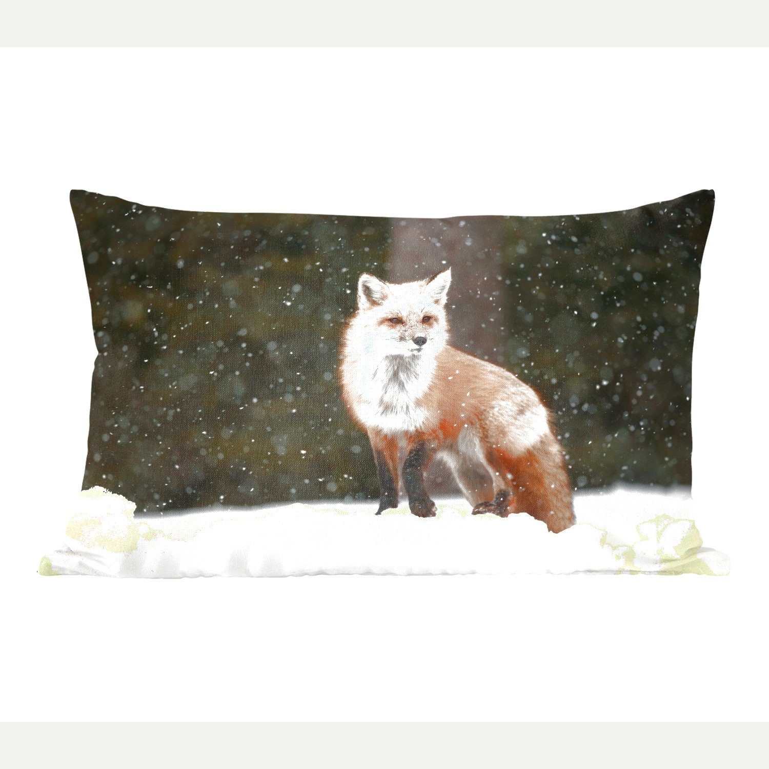 MuchoWow Dekokissen Fuchs - Schnee - Winter, Wohzimmer Dekoration, Zierkissen, Dekokissen mit Füllung, Schlafzimmer