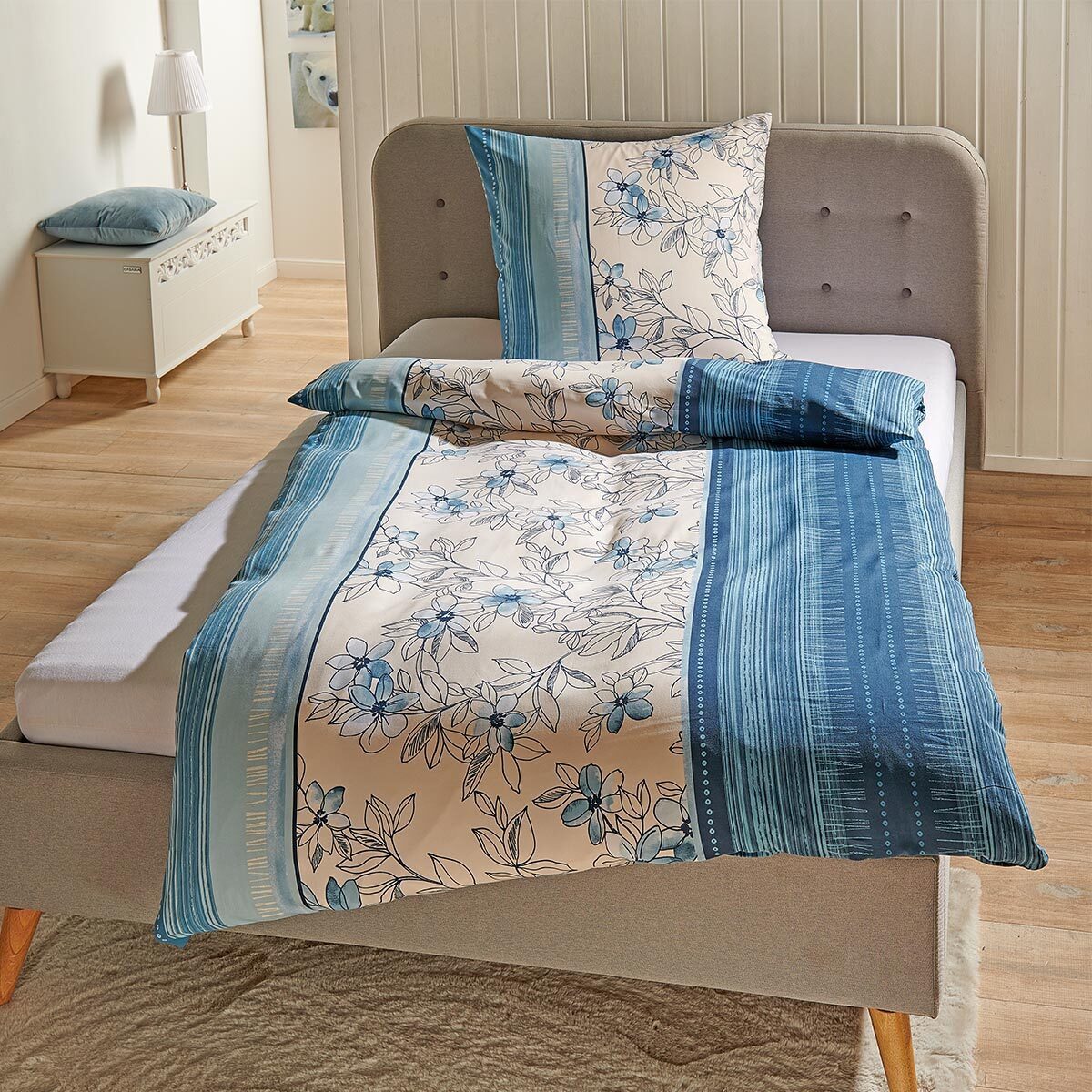 TRAUMSCHLAF Bettwäsche Fiori blau, Mikrofaser, 3 günstig online kaufen