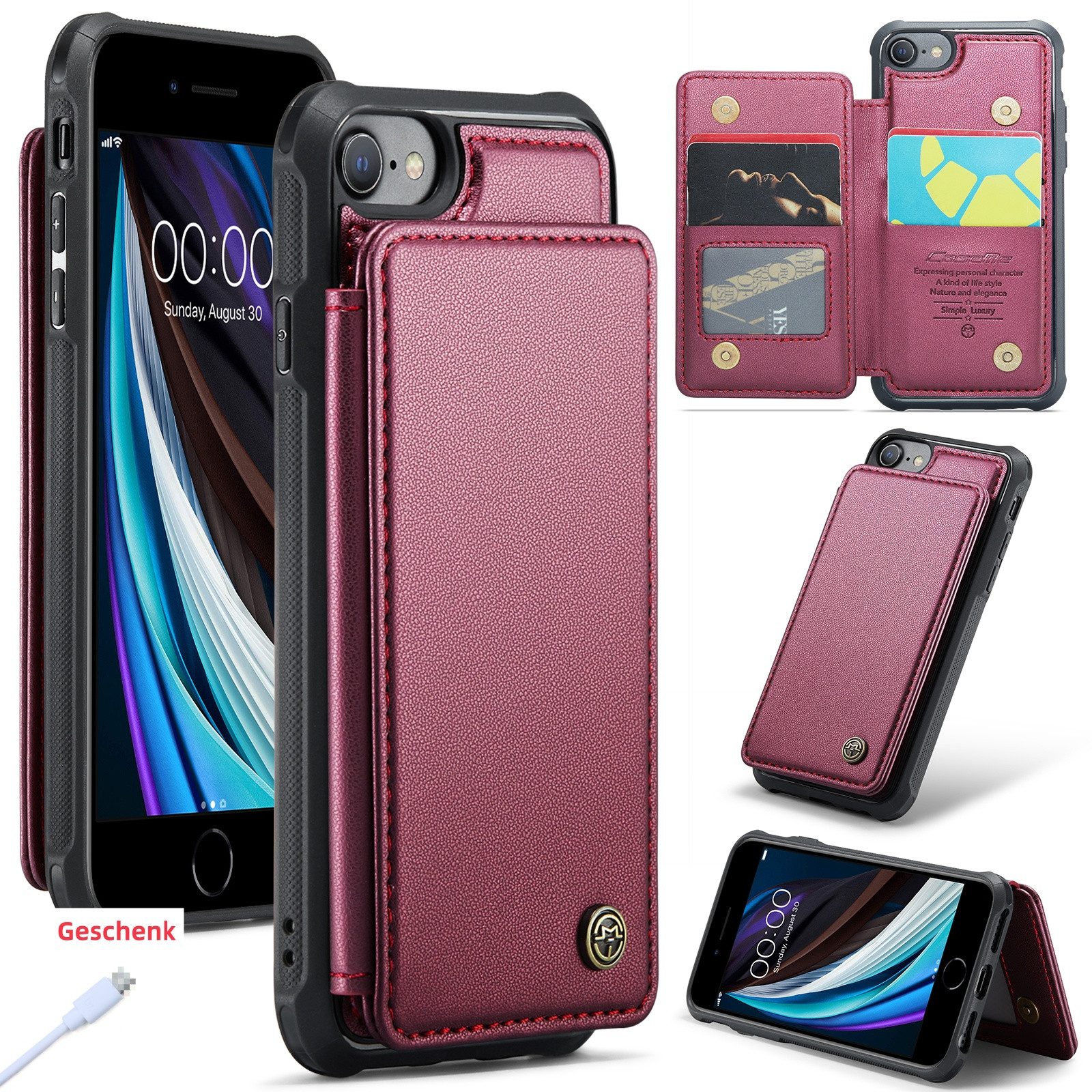 trends for living Handyhülle Leder Handy Hülle Schutz für iPhone 6 7 8 Plus Kartenschlitz