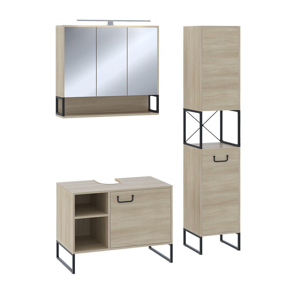 Vicco Badmöbel-Set Vionna, Eiche/Schwarz, 3 Teile, günstig online kaufen