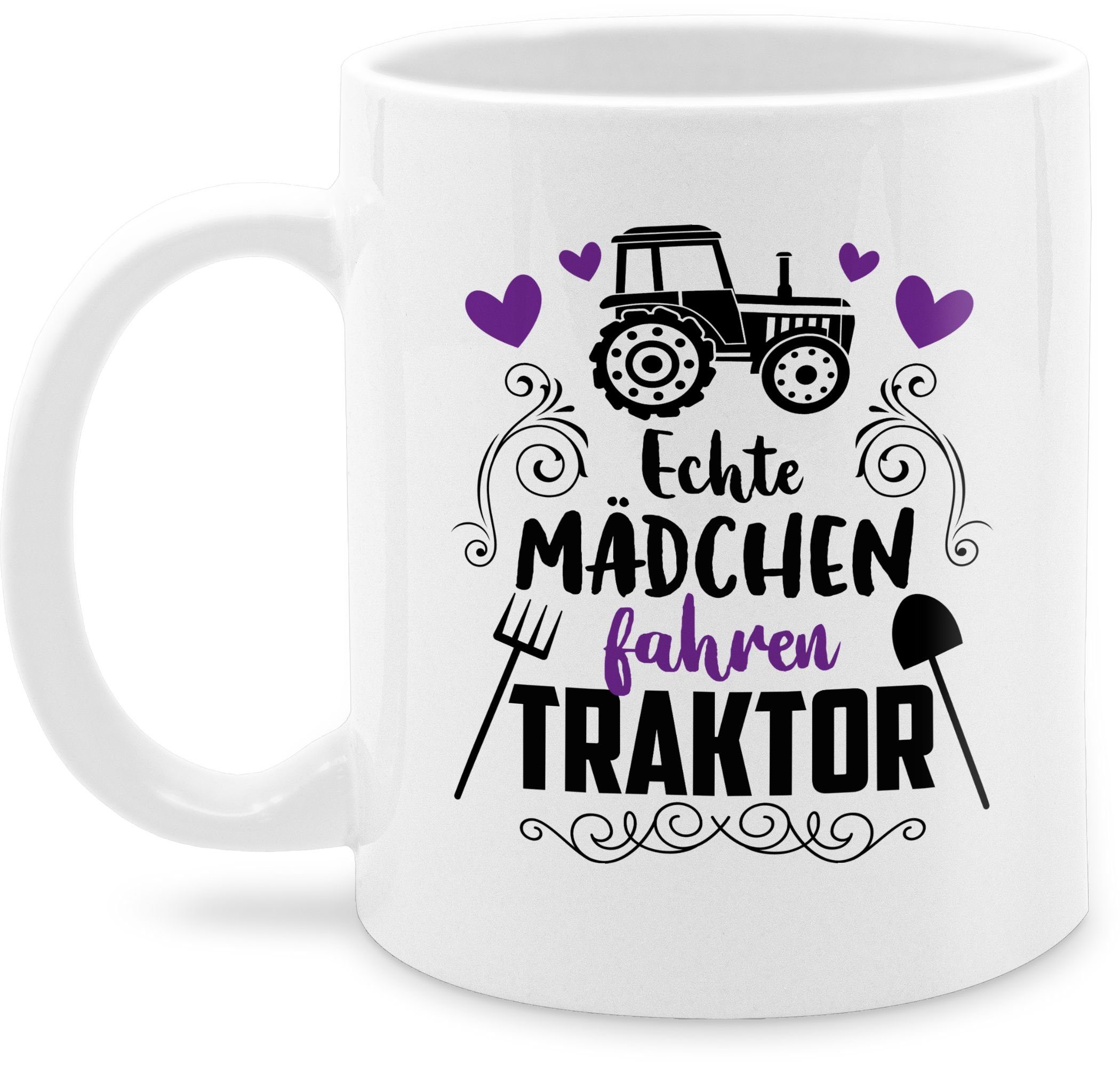Shirtracer Tasse Echte Mädchen fahren Traktor - schwarz, Keramik, Kaffeetasse Hobby Geschenk 3 Weiß