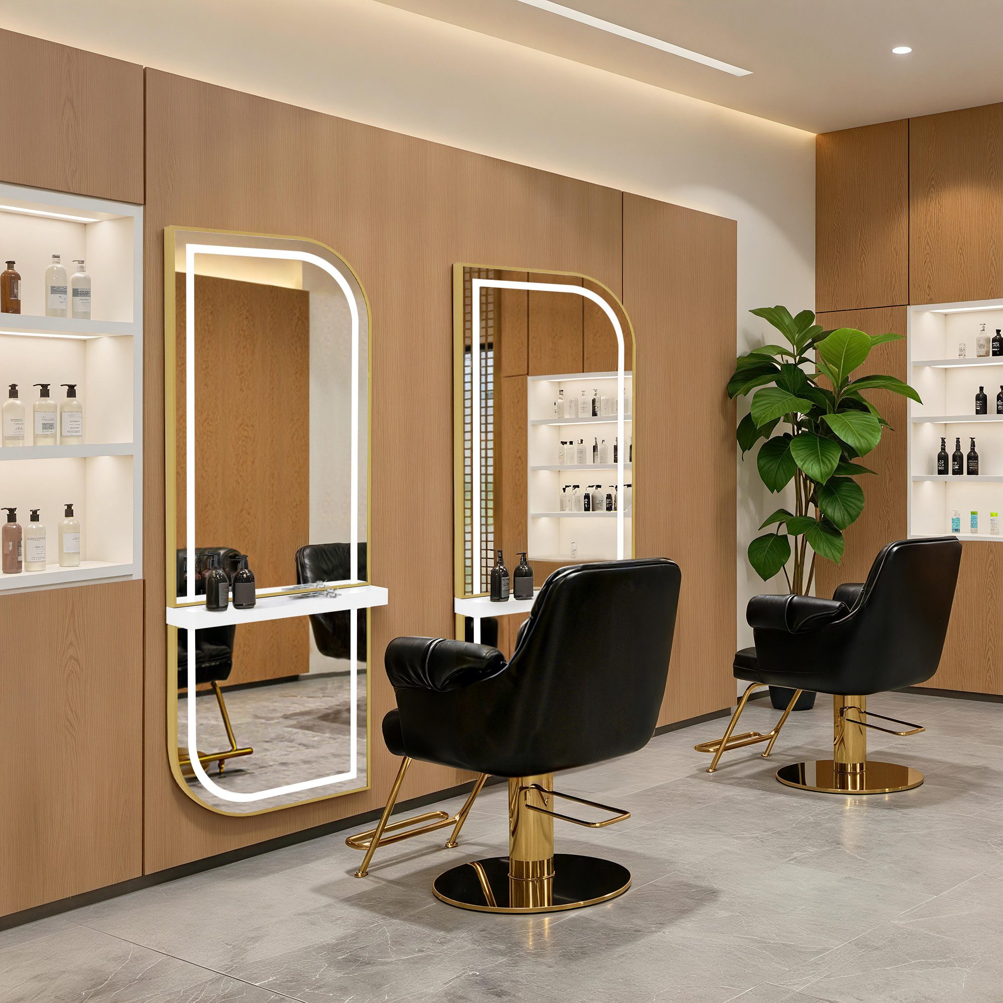 Barberpub Ganzkörperspiegel BarberPub Wandspiegel mit Beleuchtung, Ganzkörperspiegel J6298, 3 Lichtfarben Dimmbar, Spiegel mit Ablage, verstärkter Aluminiumrahmen