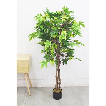 Kunstbaum Ahorn Ahornbaum Kunstbaum Künstliche Pflanze mit Echtholz 130 cm, Decovego