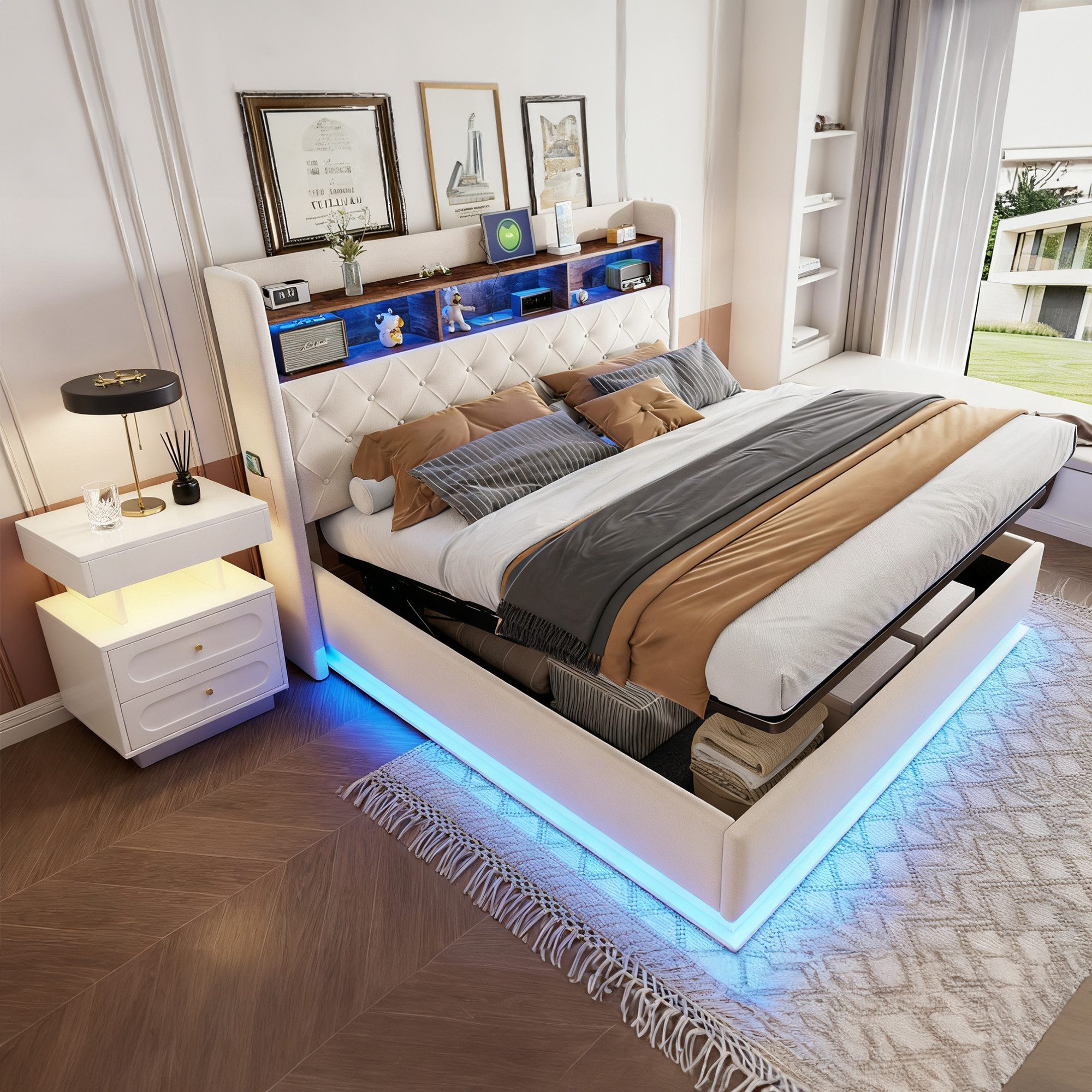 STILVORA Polsterbett 180x200 mit Bettkasten & LED-Nachttisch Doppelbett Jug günstig online kaufen