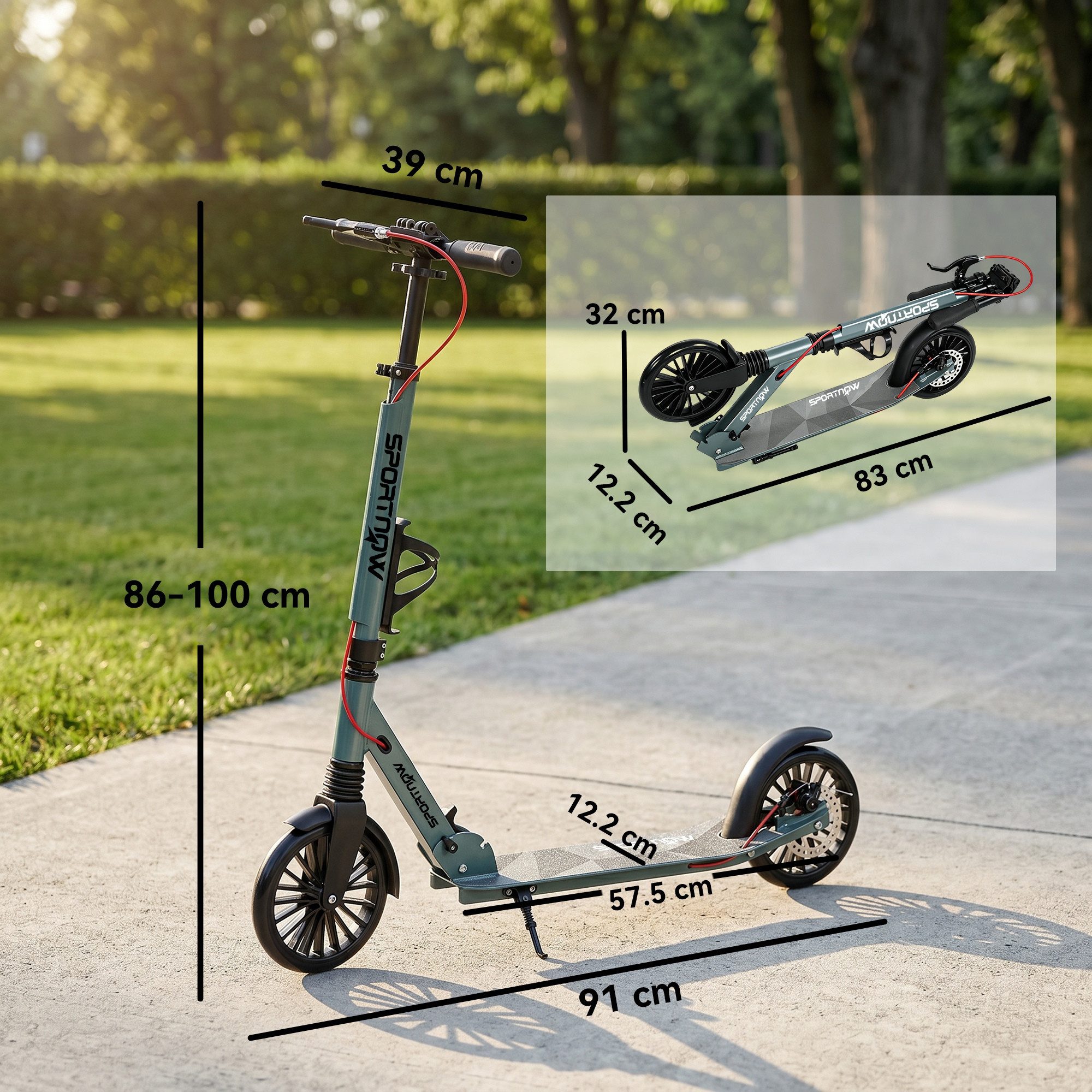 kowdom Scooter Tretroller Erwachsene klappbar Federung & Handbremse, Alu 100kg, (Tretroller), klappbar, höhenverstellbar, Vorderradfederung, Doppelbremse