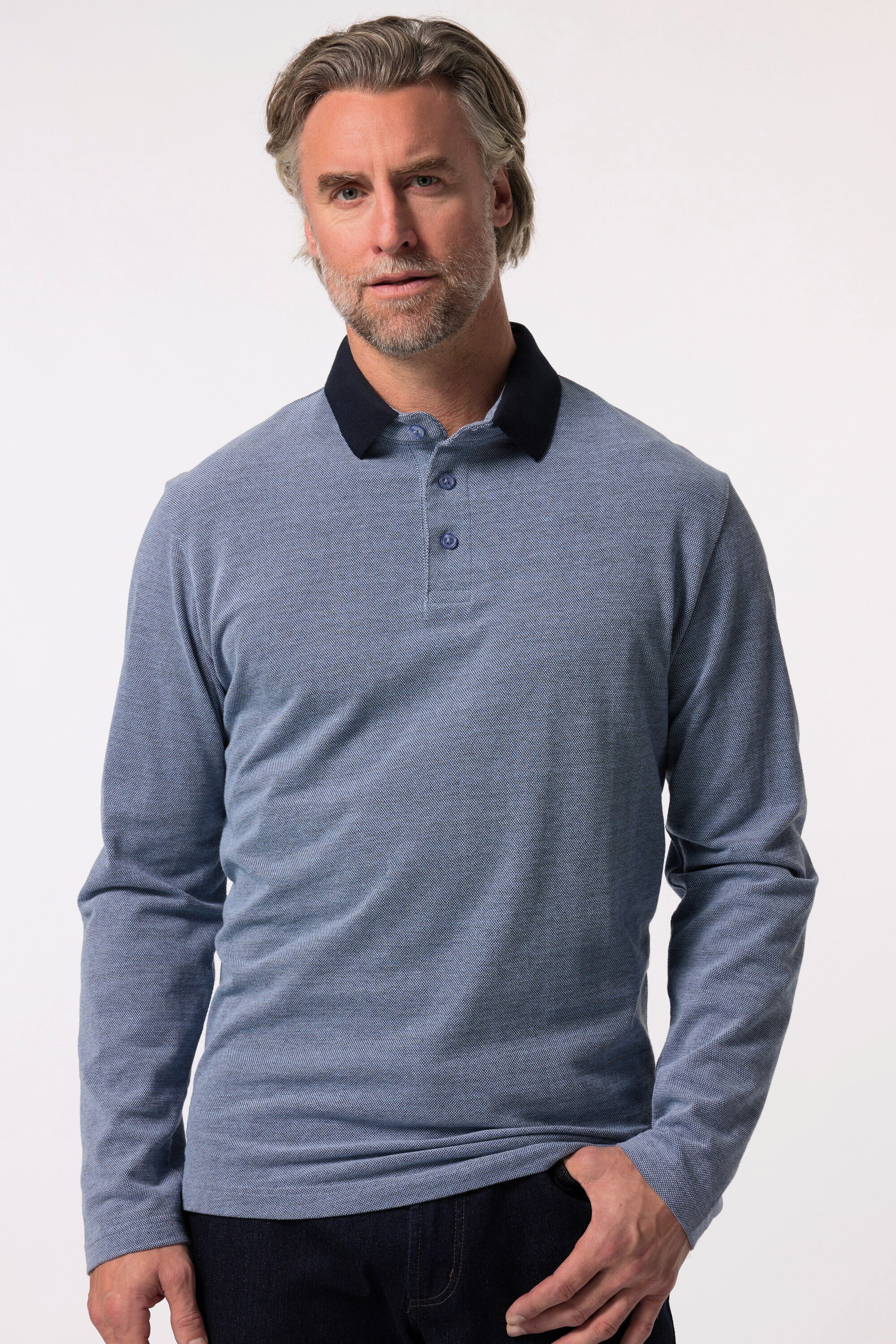 Boston Park Poloshirt Poloshirt Langarm Kontrast-Polokragen