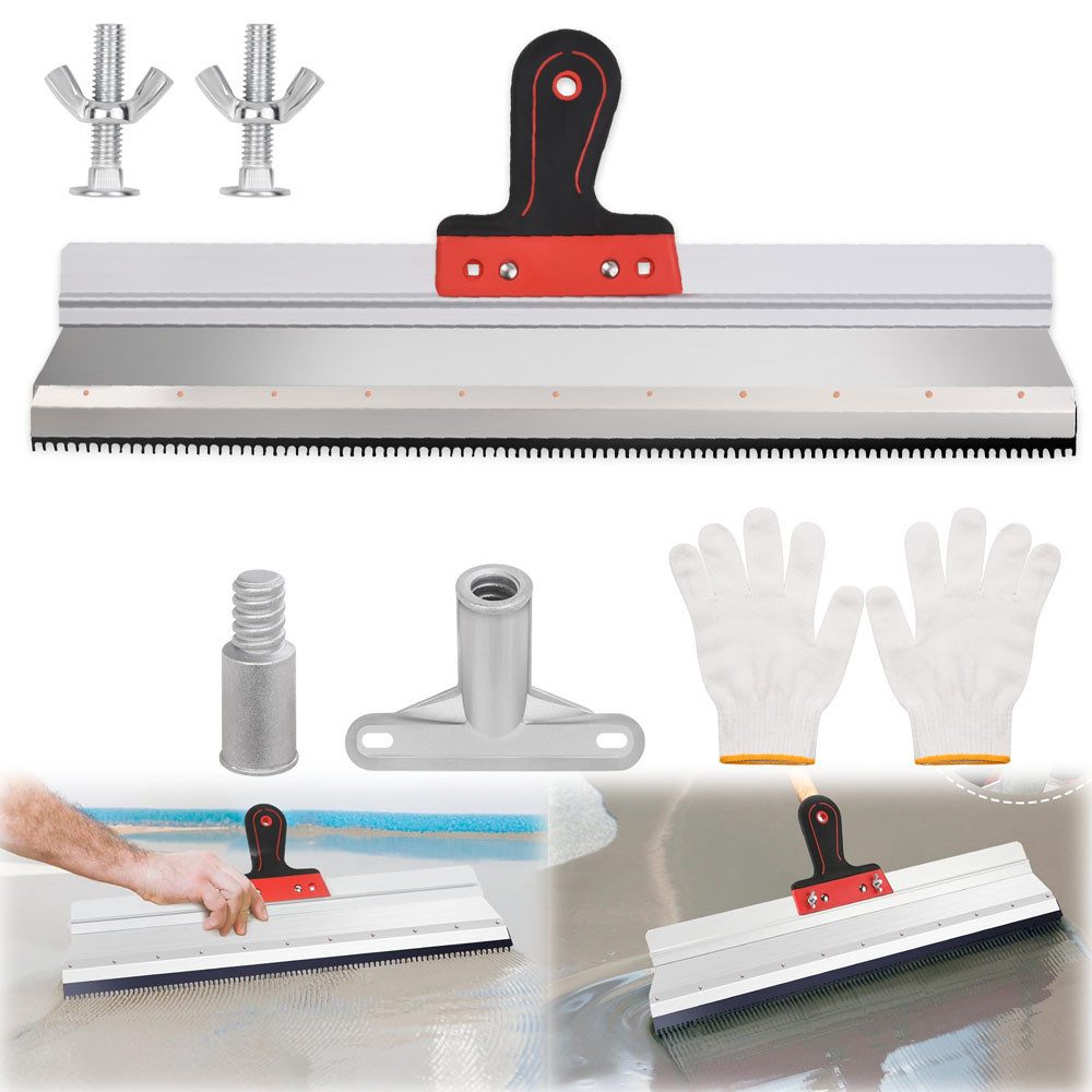 QUBEBU Flächenspachtel Großflächenrakel Zahnspachtel 560 mm Flächenrakel Flächenspachtel Satz (Edelstahl Flächenspachtel zum Auftragen von Шпательmasse Gips Putz, 1-St., Zahnbreite: ca. 2mm, Zahnhöhe: ca. 5mm, Zahn-Lückenbreite: ca. 4mm)