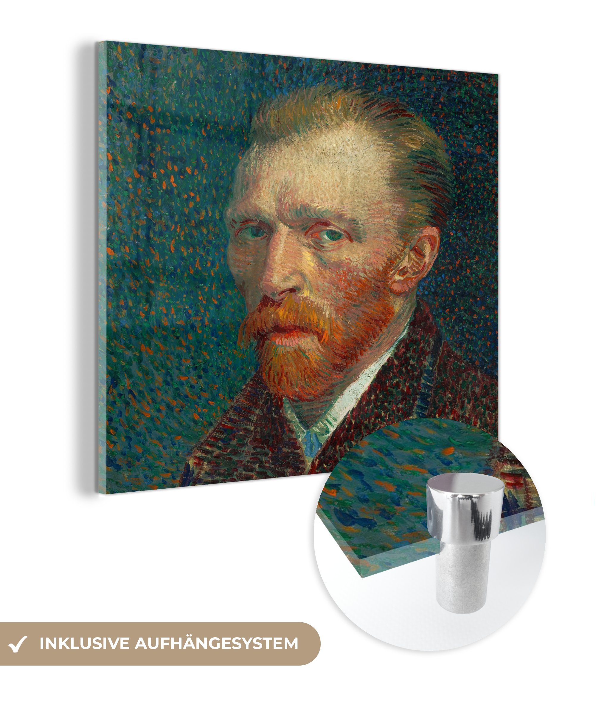 MuchoWow Acrylglasbild Selbstporträt - Gemälde von Vincent van Gogh, (1 St), Glasbilder - Bilder auf Glas Wandbild - Foto auf Glas - Wanddekoration