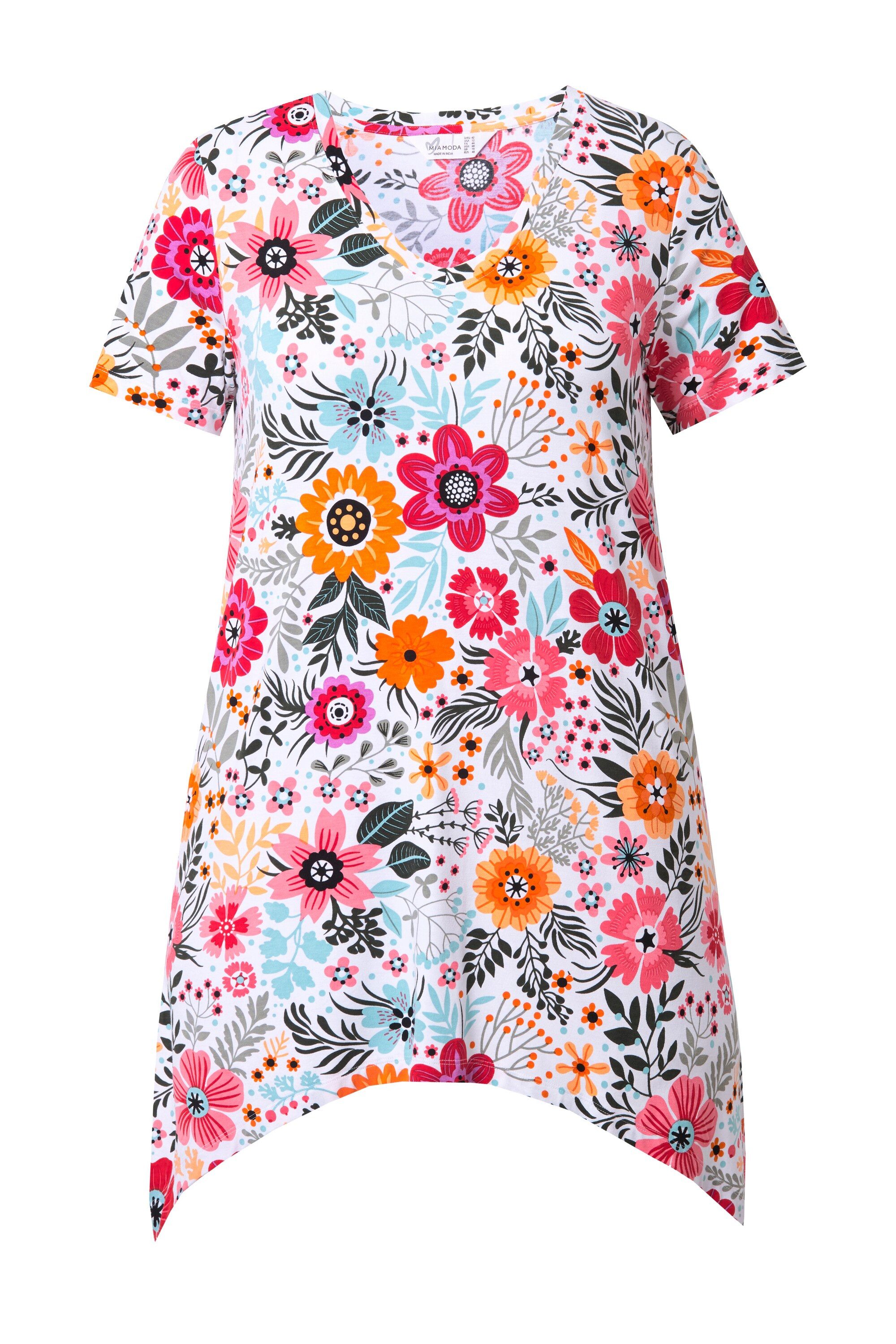 MIAMODA T-Shirt T-Shirt Blumenmuster Zipfelsaum günstig online kaufen