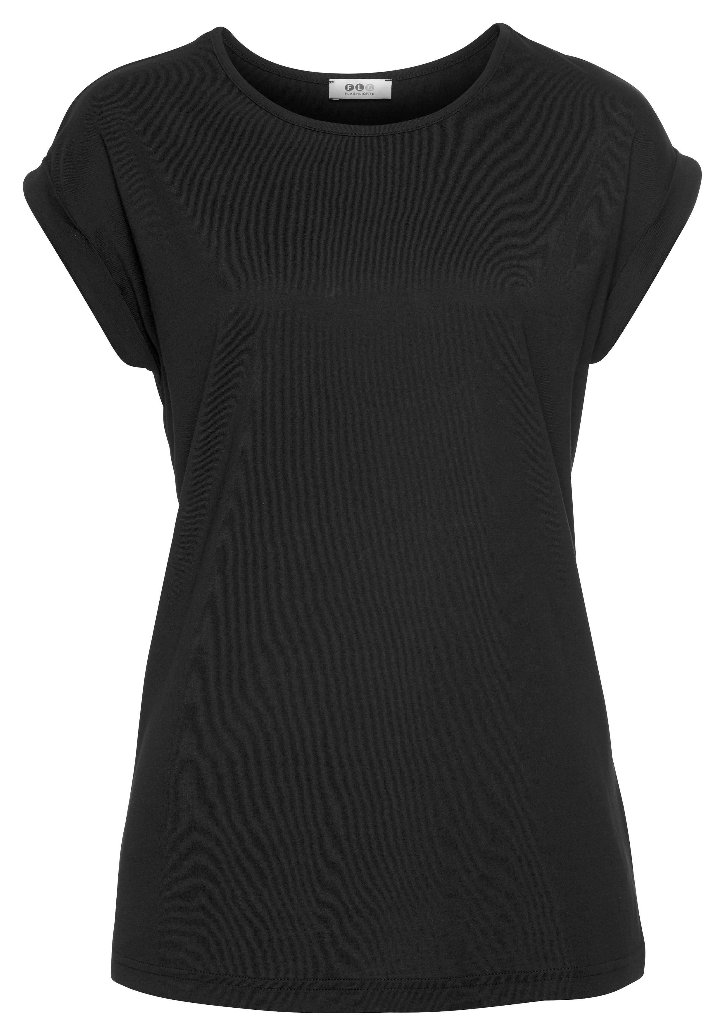 Flashlights T-Shirt (2er-Pack) mit schwarz & Ärmelaufschlag Schultern kleinem weiß, überschnittenen