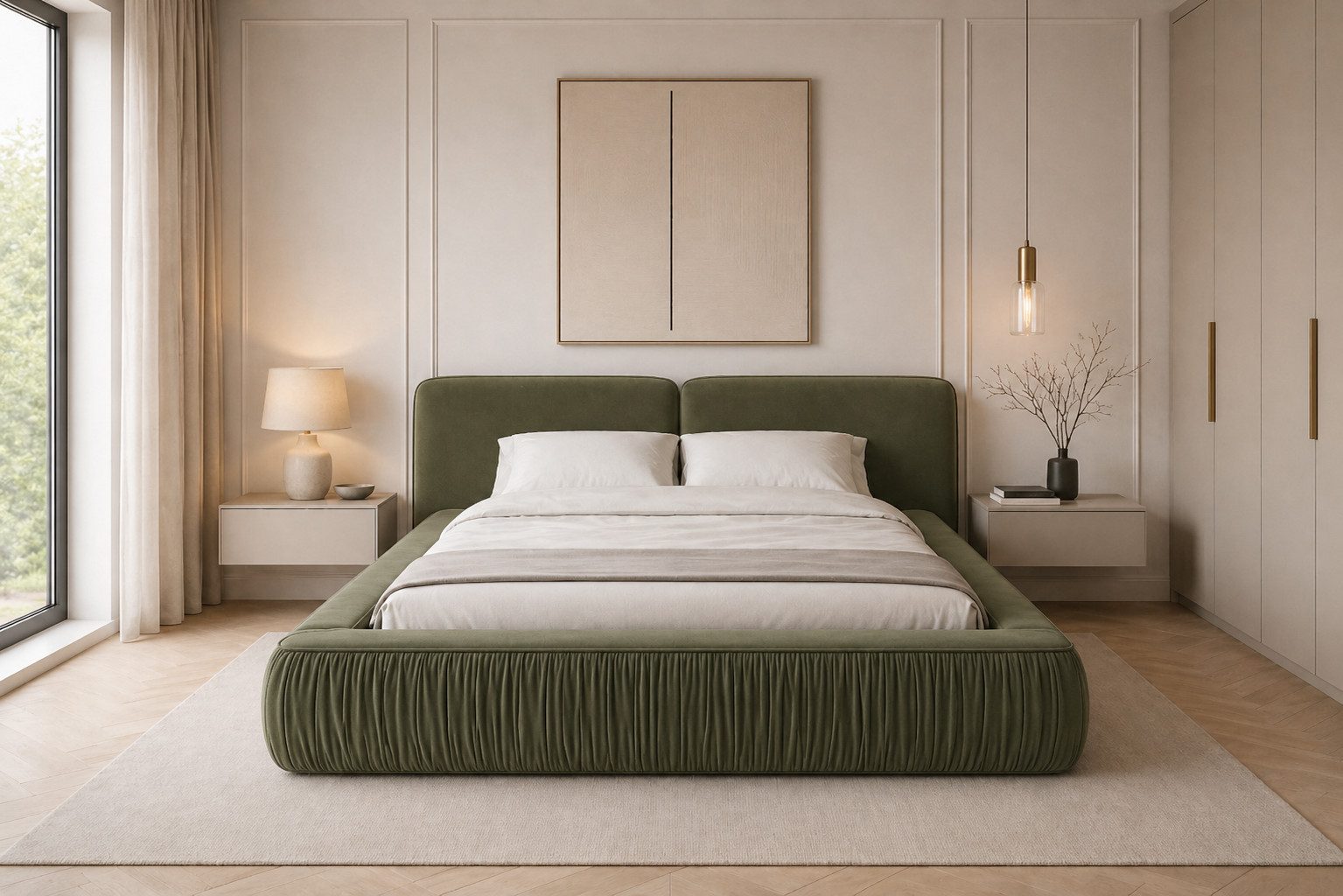 MOEBLO Polsterbett 08 (aus edlem Samt (Riviera Velours) – Modernes Designer-Doppelbett mit weich gepolstertem Kopfteil, stabilem Metall-Holz-Rahmen und großem Bettkasten mit Gaslift – Komfortables Stauraumbett für stilvolle Schlafzimmer), (BxHxT): 207 / 227 / 247 x 94 x 240 cm