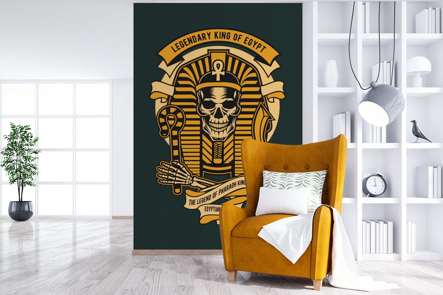 Matt, Wohnzimmer, bedruckt, - Pharao Tapete - Ägypten, - Retro Skelett Fototapete MuchoWow Wandtapete St), Montagefertig für Vinyl (3