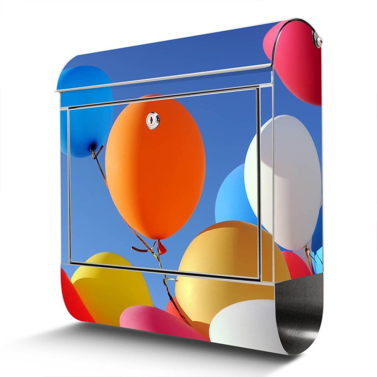 banjado Wandbriefkasten Edelstahl Luftballons (Wandbriefkasten groß, mit Zeitungsfach), 38 x 42,5 x12cm