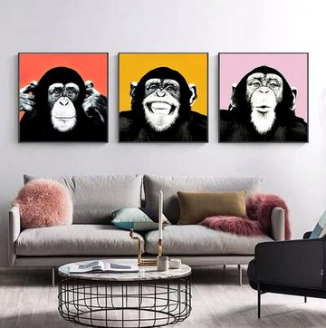 TPFLiving Kunstdruck (OHNE RAHMEN) Poster - Leinwand - Wandbild, Verschiedene Affenmotive (Verschiedene Größen), Farben: Leinwand bunt - Größe: 30x30cm