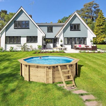 Paradies Pool Pool, Holzpool Kalea Platin 436x138cm, Folie blau 0,8mm