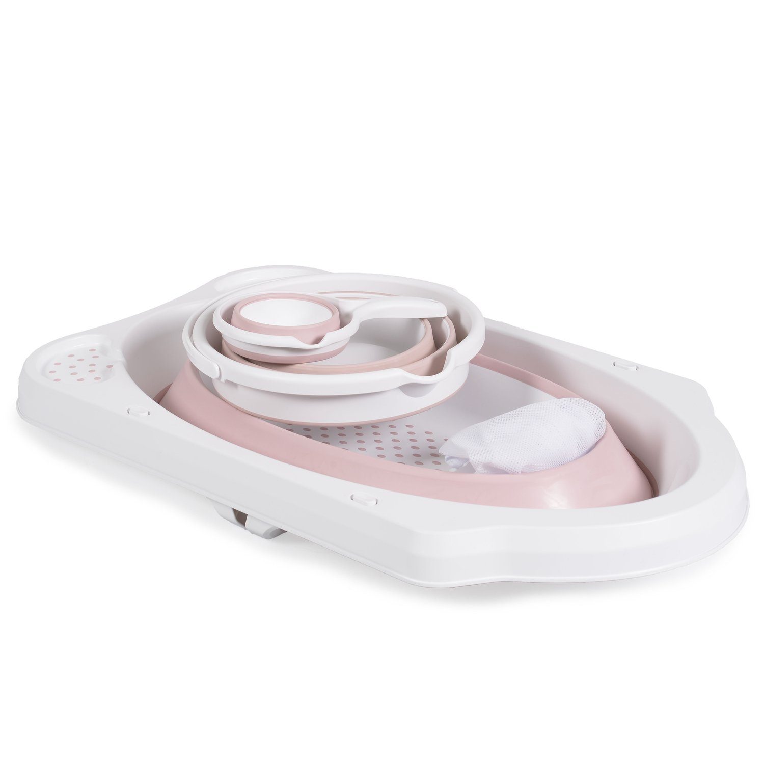 Cangaroo Babybadewanne Badewannen-Set Hawaii 4-teilig, 4-teilig faltbar Wasserablauf Ablagefächer Netz