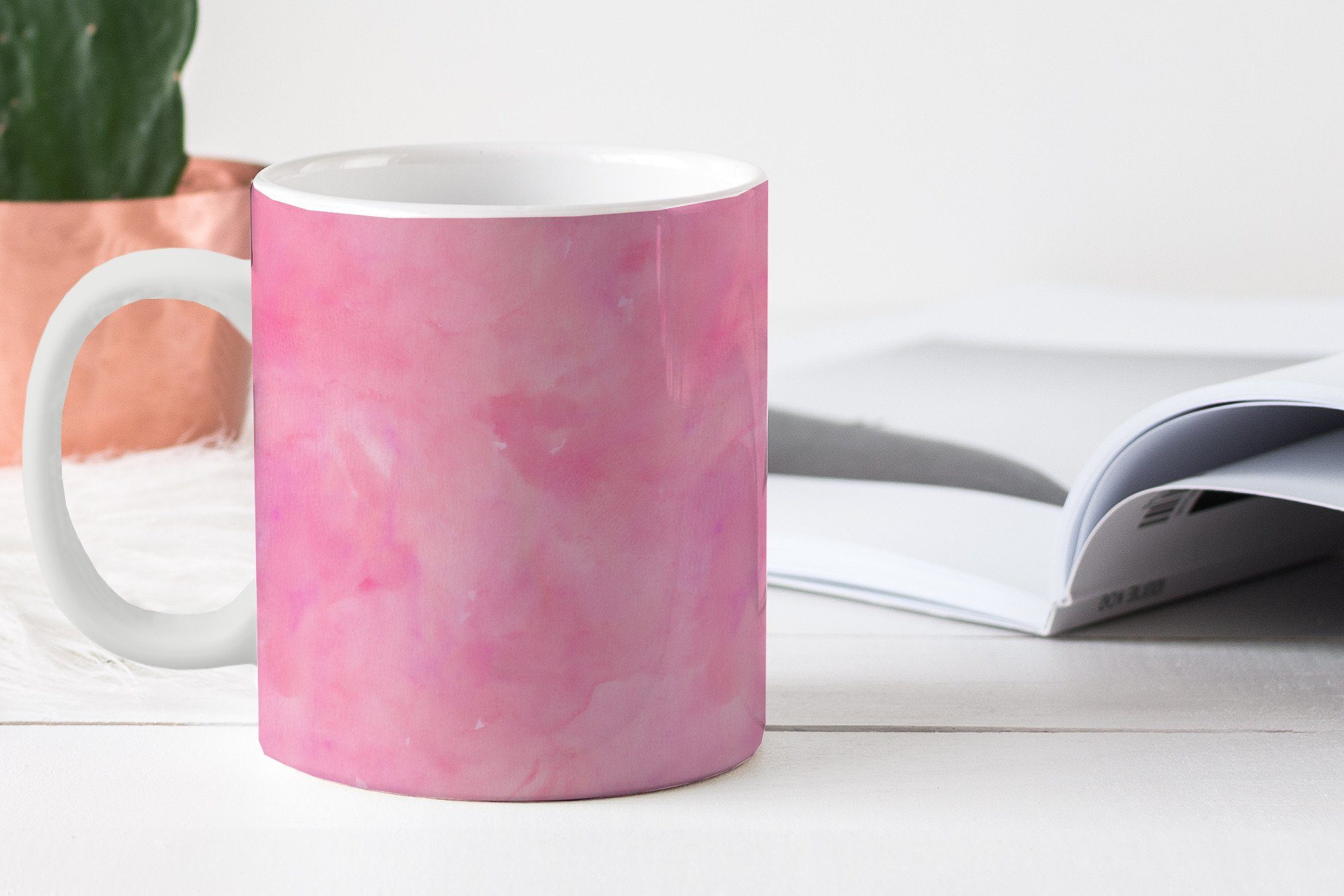 MuchoWow Tasse Aquarell - Rosa - Keramik, Becher, Teetasse, Teetasse, - Geschenk Muster Kaffeetassen, Farbe