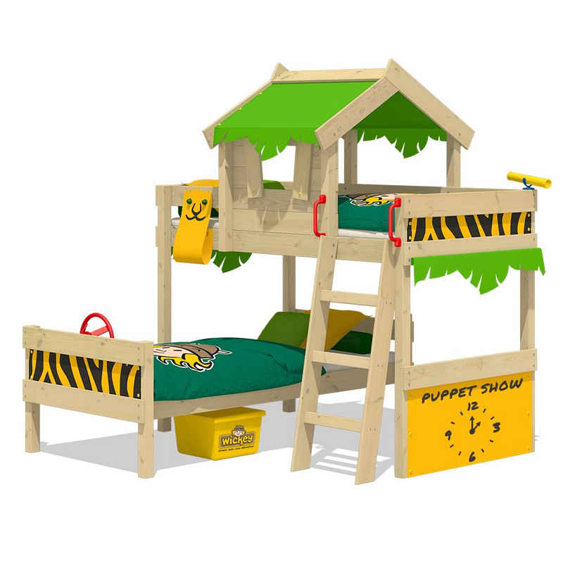 Wickey Kinderbett Crazy Jungle, Spielbett, 90 x 200 cm Hochbett (Holzpaket aus Pfosten und Brettern, Spielbett für Kinder), Massivholzbrett