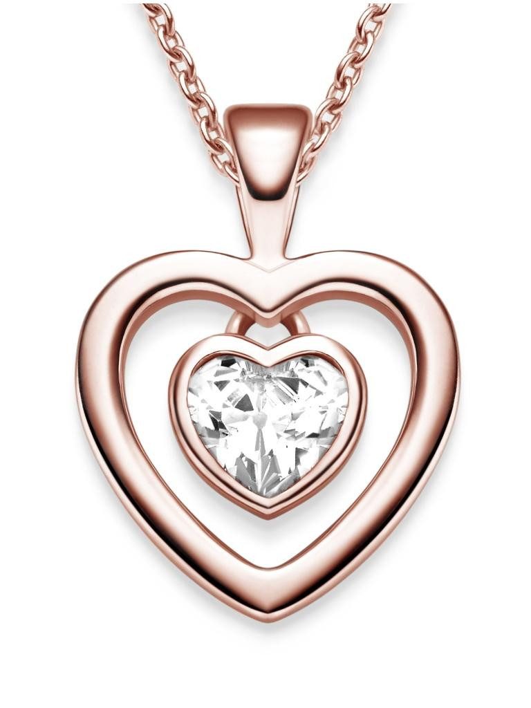 Herzkette Halskette Damen Silber 925 Frauen Kette mit Zirkonia Herzanhänger