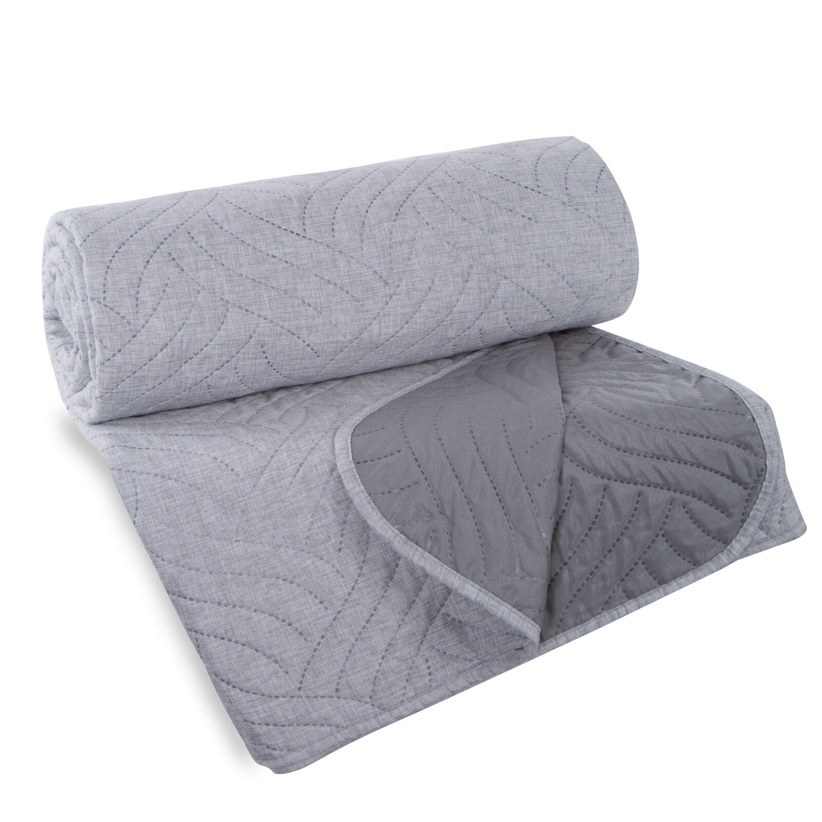 Eurofirany Tagesdecke LEINOPTIK, Karomuster Steppung Doppelbett Überwurf Einfarbig Grau Beige