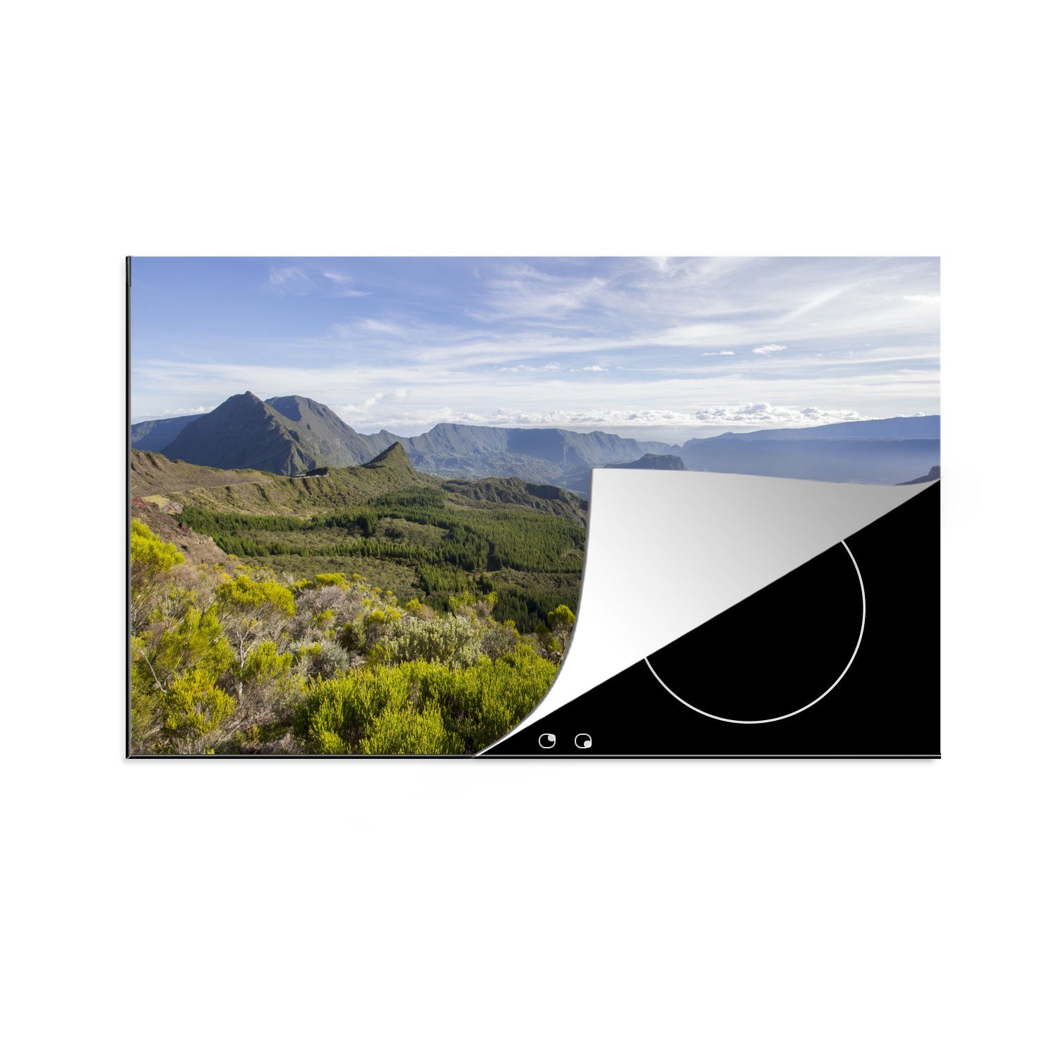 MuchoWow Herdblende-/Abdeckplatte Blick über La Réunion, Vinyl, (1 tlg), 81x52 cm, Induktionskochfeld Schutz für die küche, Ceranfeldabdeckung
