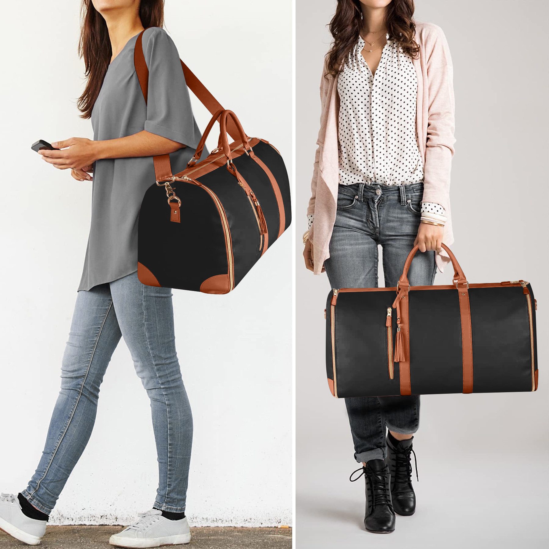 Mutig Reisetasche Reisetasche aus Leder, 2-in-1Hängetasche Anzugtasche für Damen&Herren (Wasserdichter Sporttasche mit Schuhbeutel, verstellbarem Schultergurt, Faltbarer Kleidersack, großem Fassungsvermögen, leicht, hochwertig), Fitness Tasche mit geräumigem Hauptfach für Reisen und Business