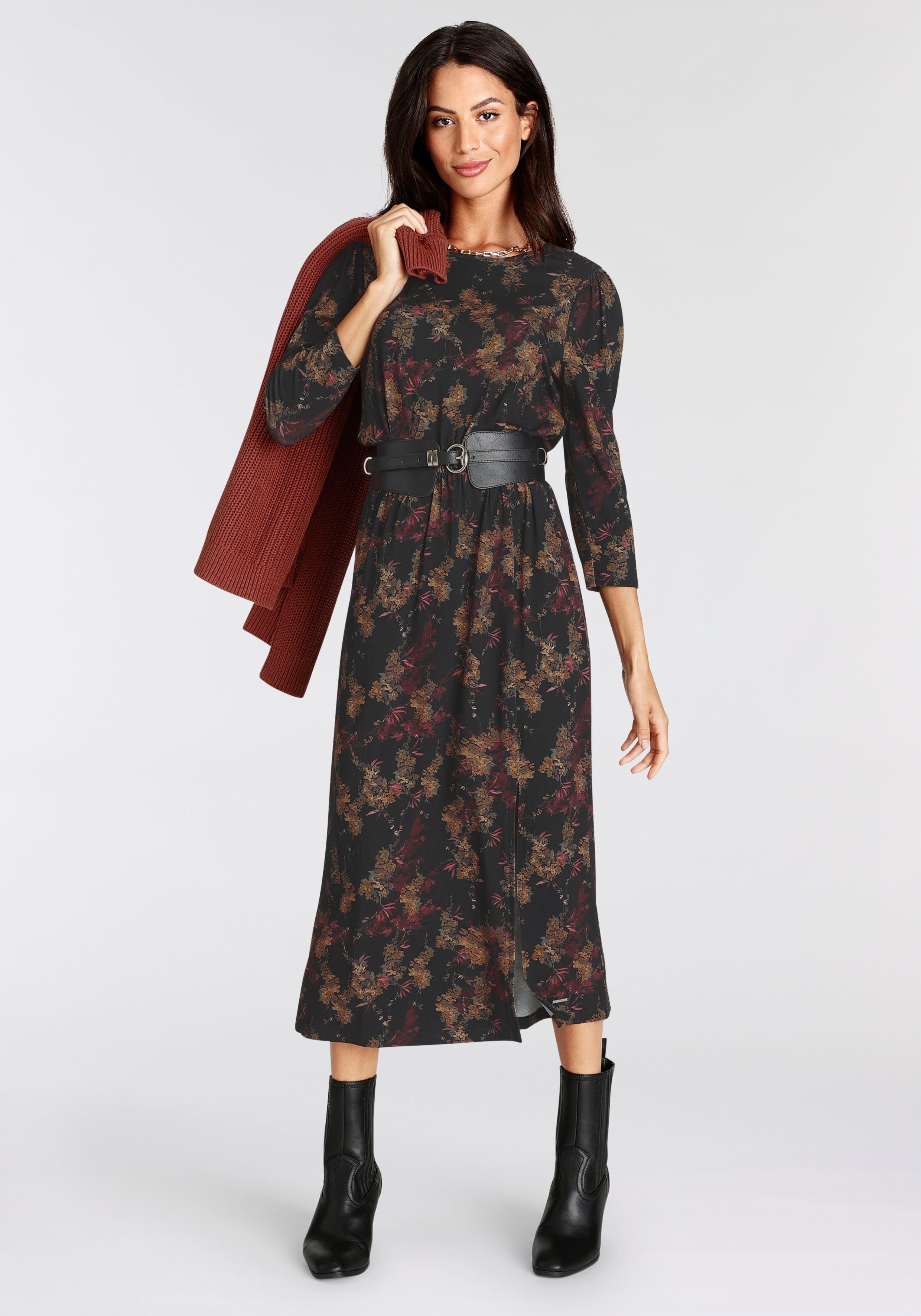 Laura Scott Midikleid feminin gemustert, aus Viskosemischung, 3/4-Ärmel