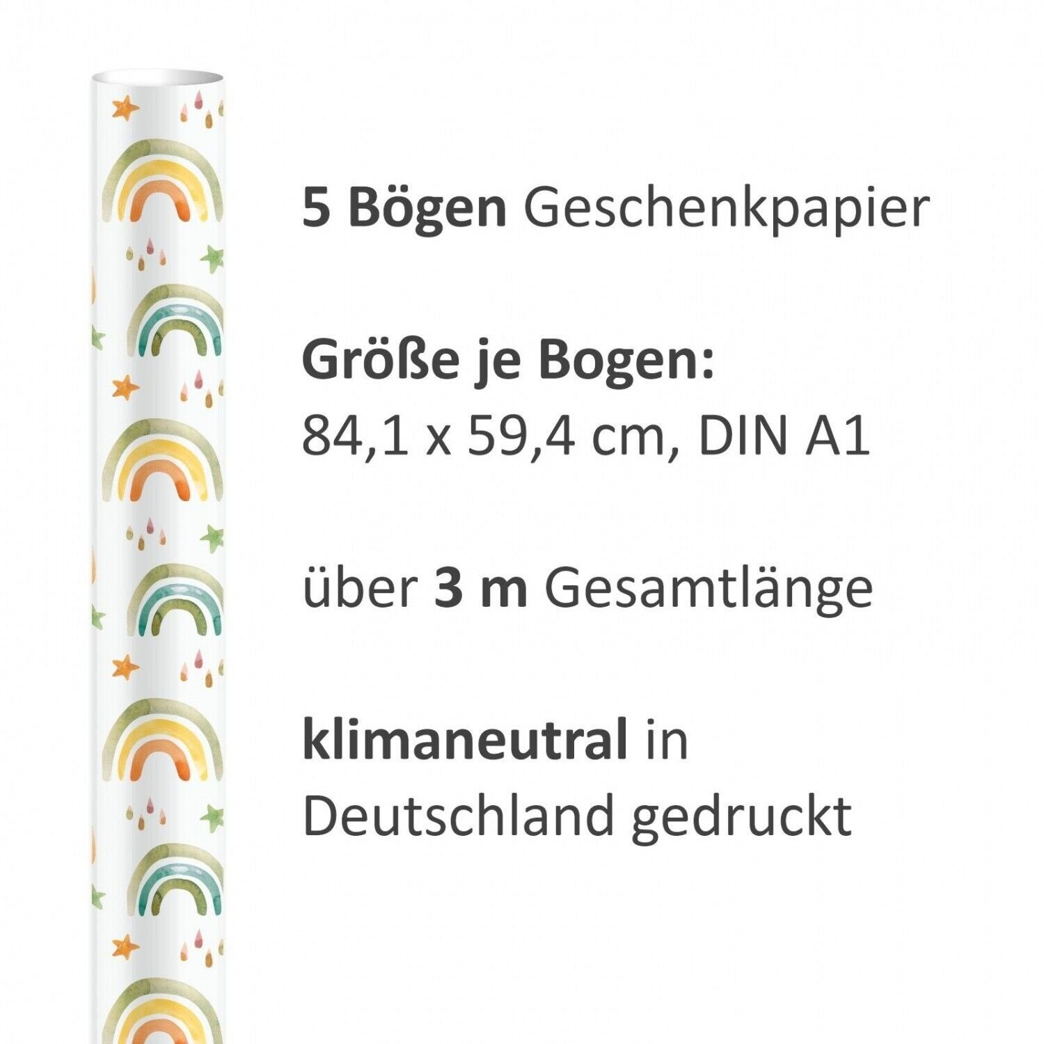 nikima Packpapier 5 Regenbogen Geschenkpapier, Bögen