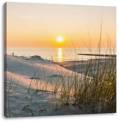 Pixxprint Leinwandbild Dünenblick auf Meer bei Sonnenuntergang, Dünenblick auf Meer bei Sonnenuntergang (1 St), Leinwandbild fertig bespannt, inkl. Zackenaufhänger