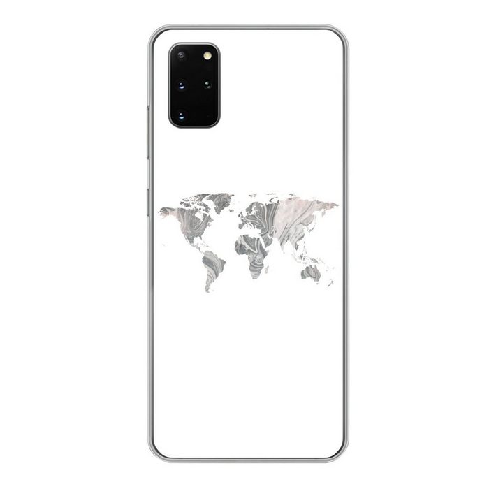MuchoWow Handyhülle Weltkarte - Muster - Schwarz Phone Case Handyhülle Samsung Galaxy S20 Plus Silikon Schutzhülle