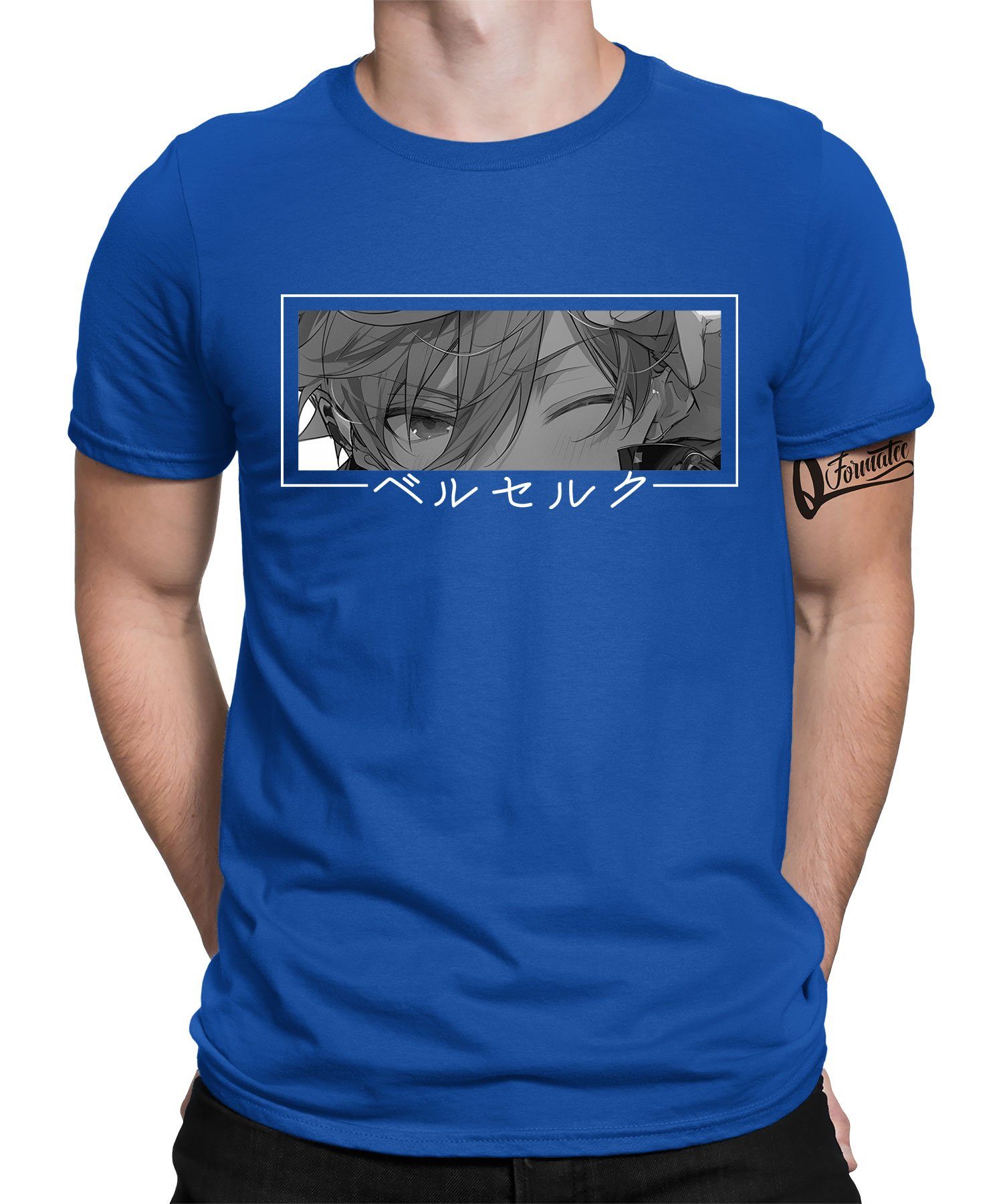 Quattro Formatee Herren - (1-tlg) Blau Augen Anime Kawaii Kurzarmshirt Japan Ästhetik T-Shirt